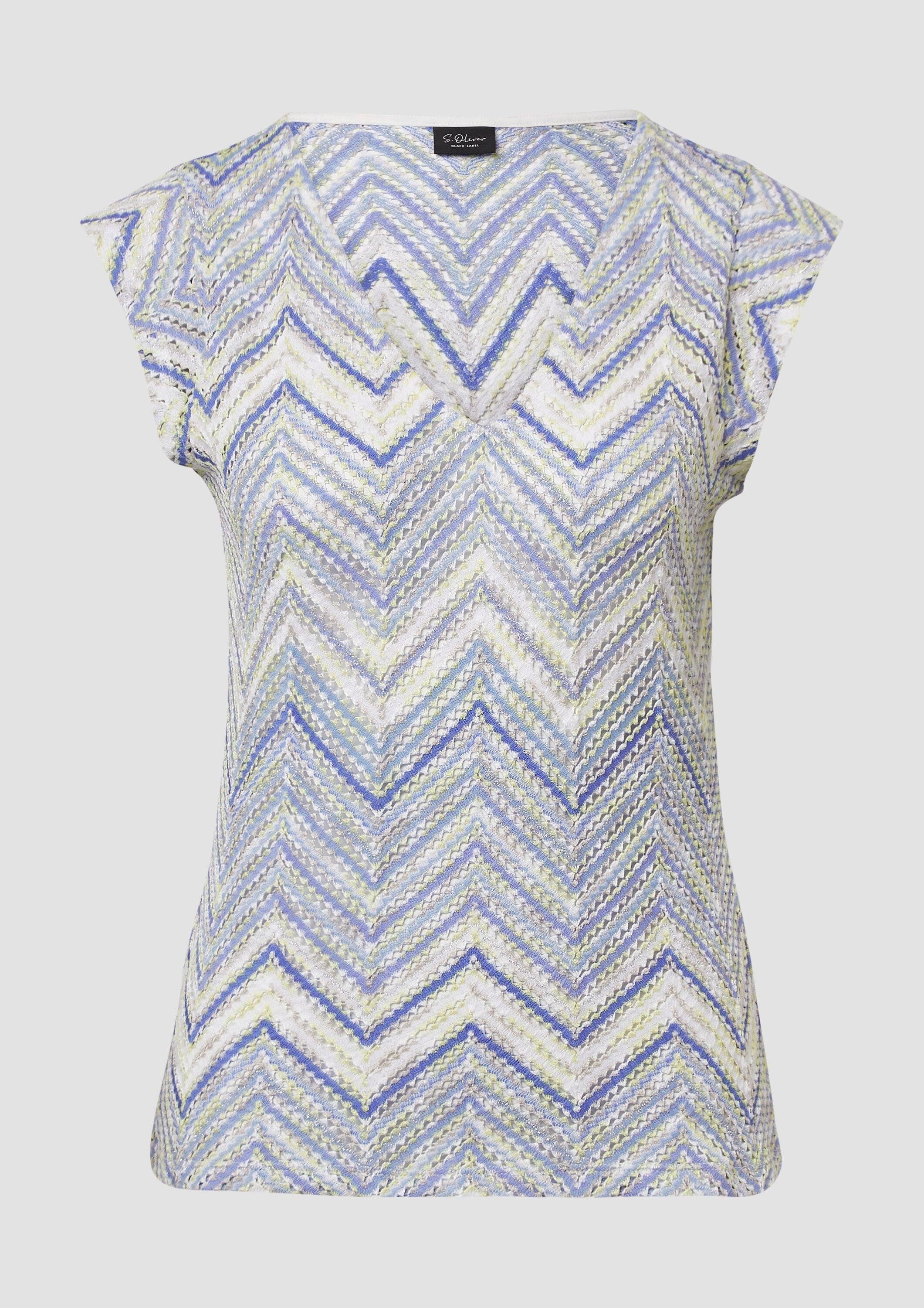 s.Oliver Kurzarmshirt T-Shirt Semitransparentes T-Shirt aus Strickjersey mit V-Ausschnitt