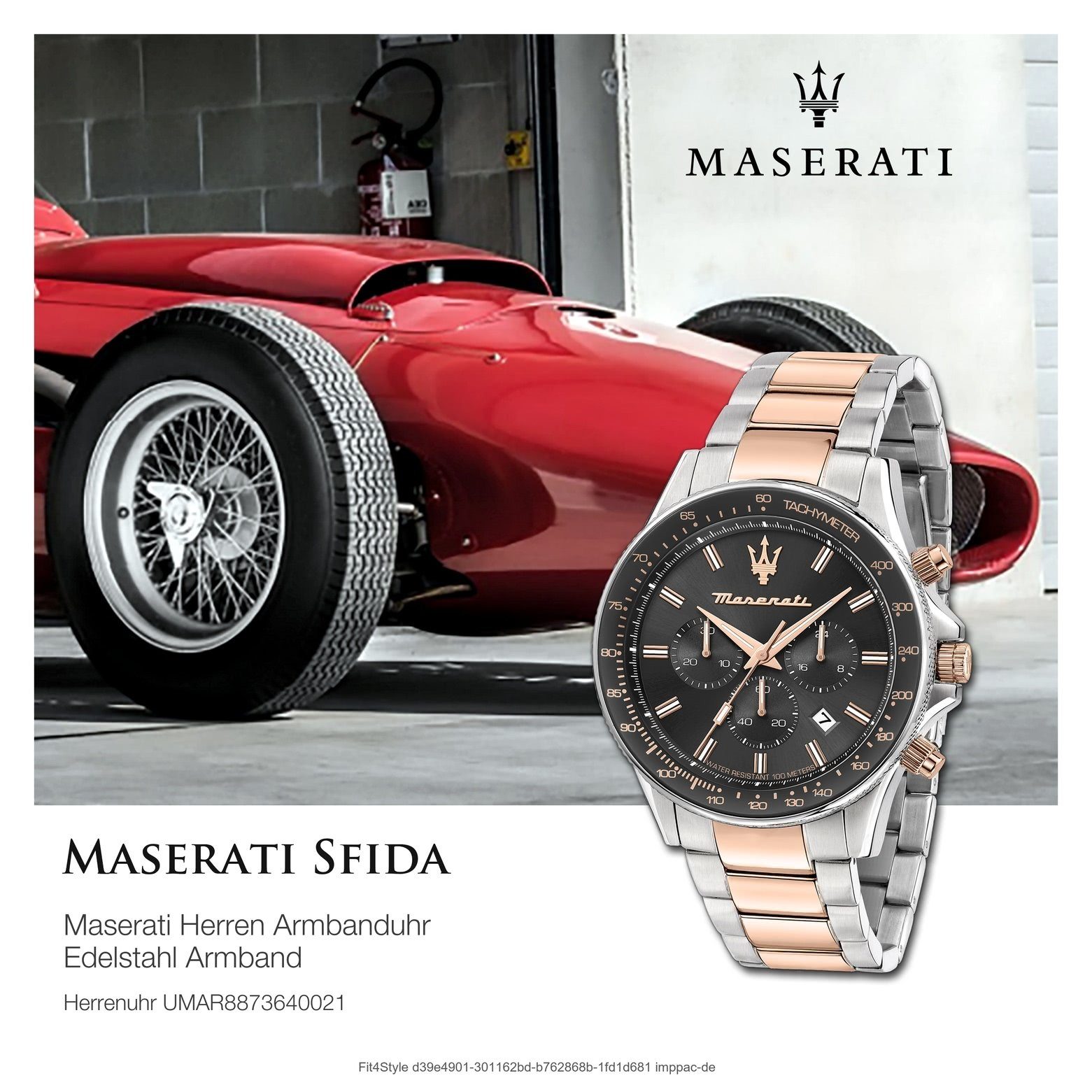 Herrenuhr Edelstahlarmband, Italy Herrenuhr Sfida MASERATI Maserati Made-In schwarz groß 44mm) rund, Chrono, bicolor, (ca. Chronograph