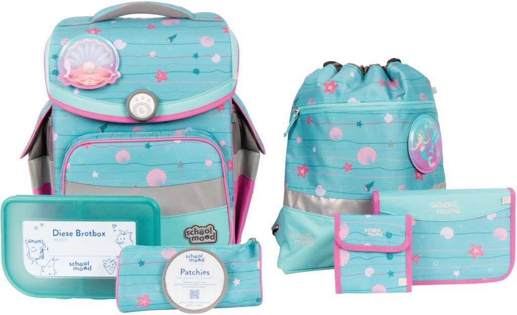 SCHOOL-MOOD® Schulranzen Timeless, Lilly (Meerjungfrau) (Set, 7-tlg), mit LED-Patchy; aus recyceltem Material