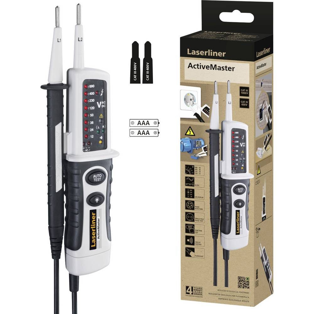 LASERLINER Spannungsprüfer ActiveMaster Spannungs- und Durchgangsprüfer 083.021E