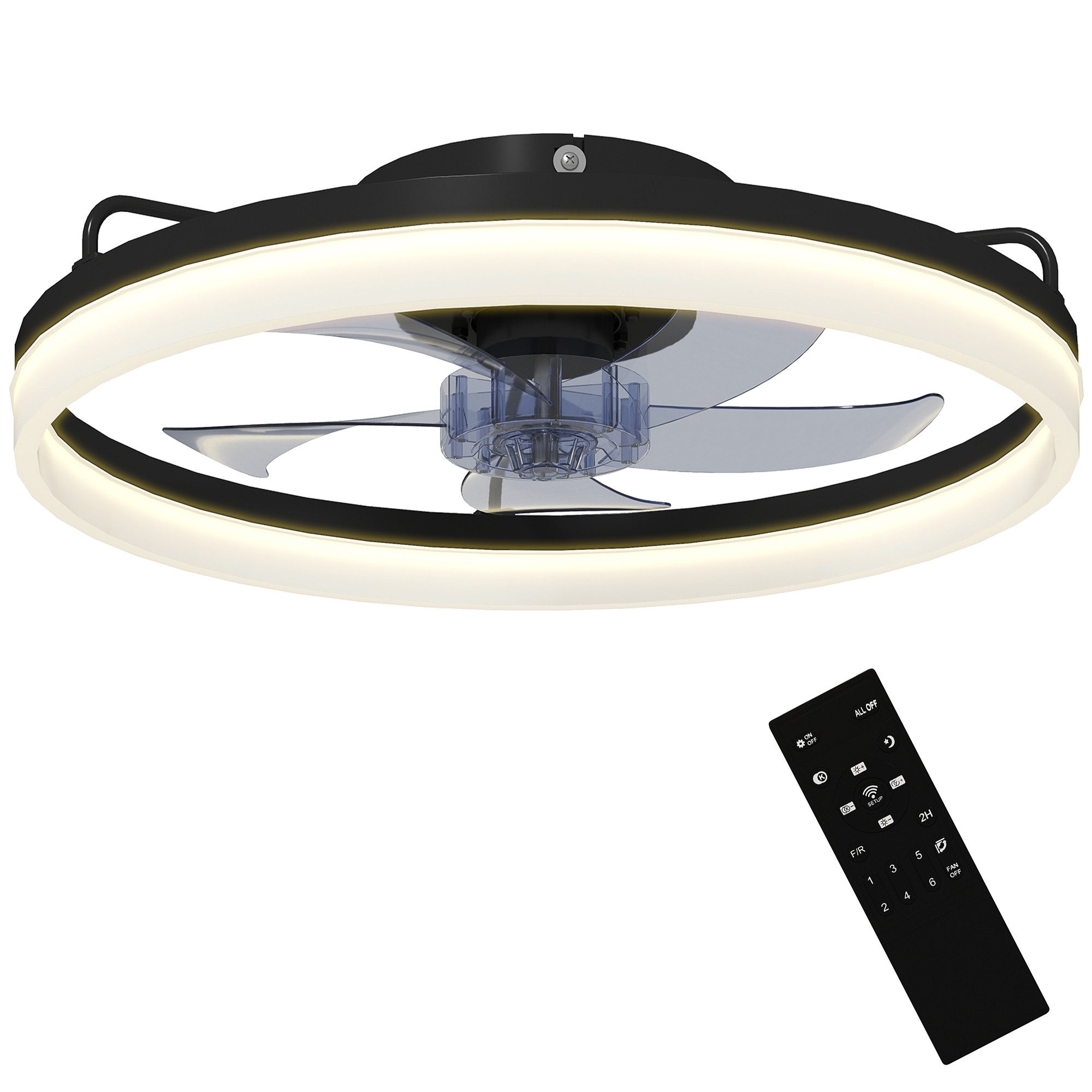HOMCOM Deckenventilator mit Licht, Ventilator mit 6 Stufen und LED-Licht, Fernbedienung