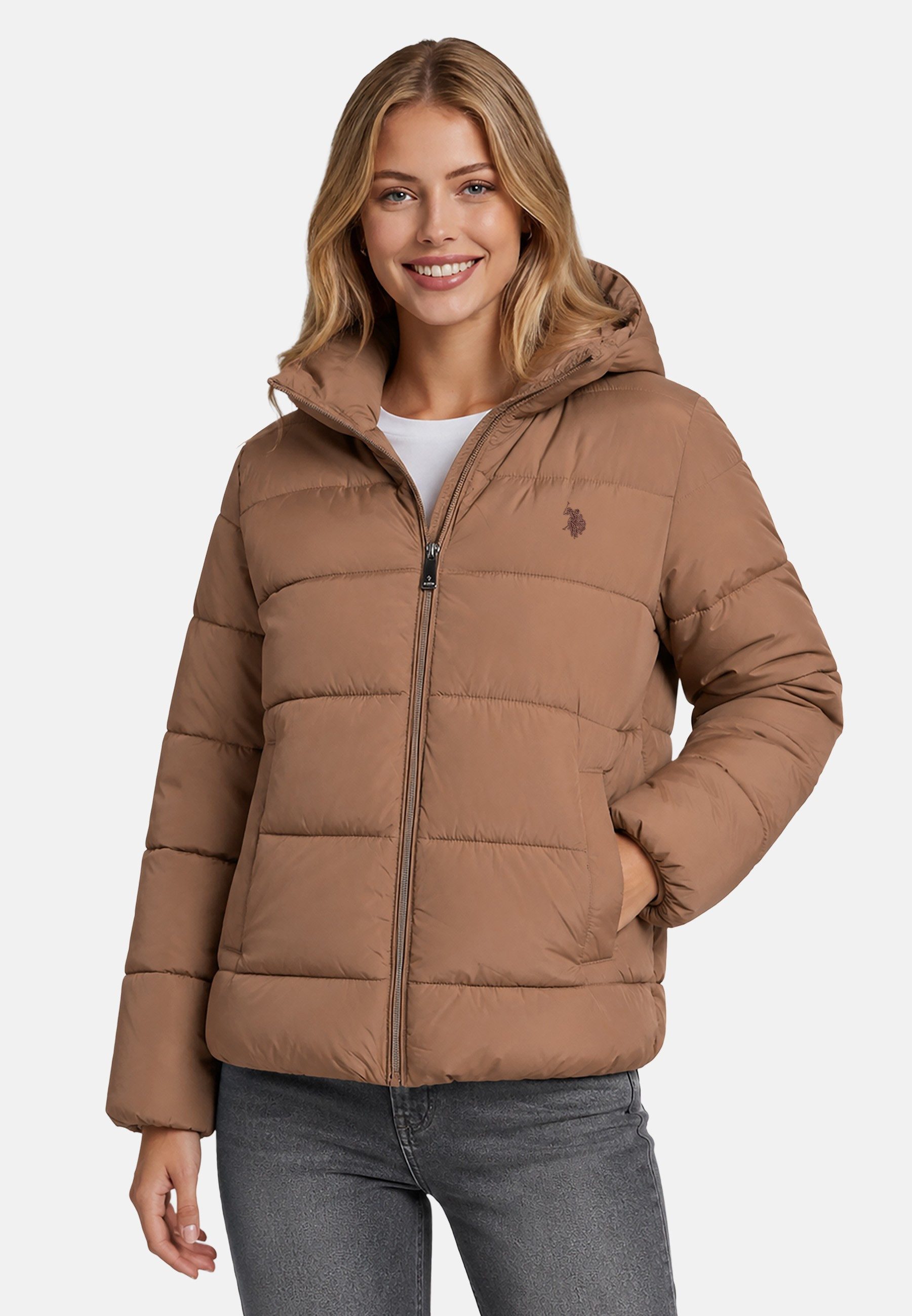 U.S. Polo Assn. Steppjacke mit gefütterter Kapuze und Stehkragen Mittlere Wattierung mit elastischen Abschlüssen und drei Taschen