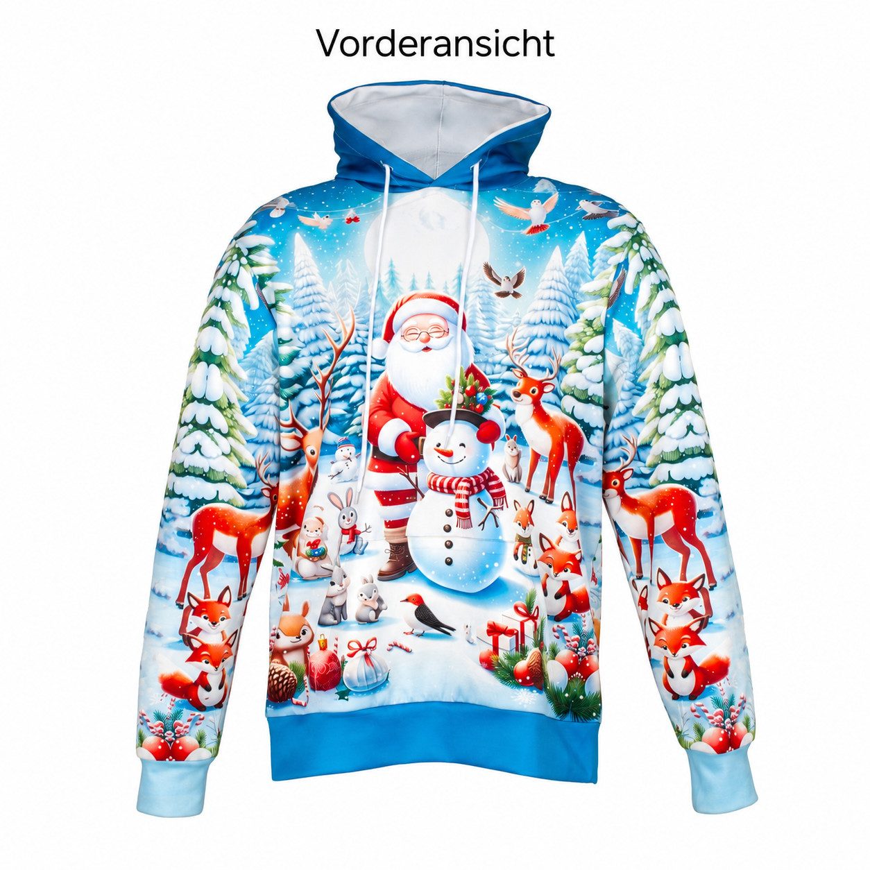 XiRRiX Weihnachtspullover Toller Weihnachts Hoodie mit Nikolaus und Schneemann Motiv (Kapuzen Pullover, Damen, Herren, Partner) Tolles Weihnachtsgeschenk! – Bild 2 von 5