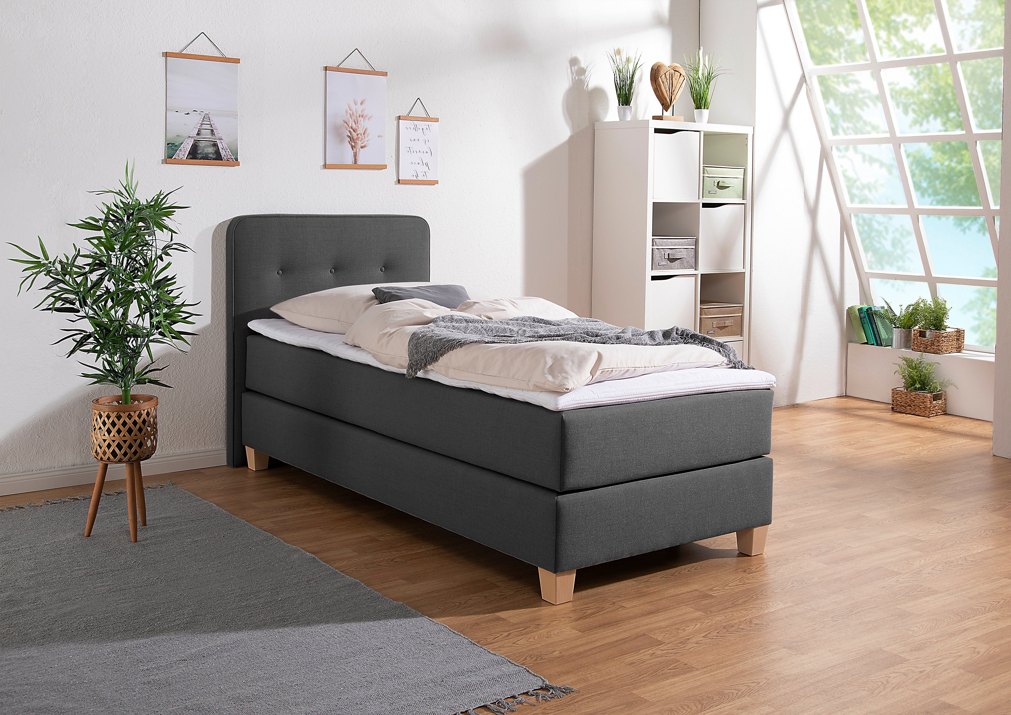 Home affaire Boxspringbett Fargo, inkl. Topper, in 3 Matratzenarten, in Samt- oder Strukturstoff