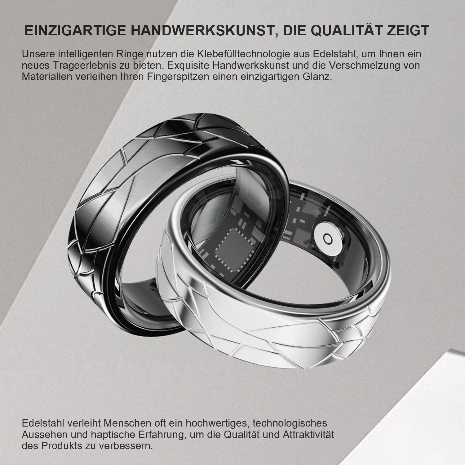 Refttenw Smart Ring mit 24/7 Gesundheitsmonitor & Ferngesteuerte - Wasserdicht & Leicht, Aktivitätstracker, Herzfrequenz, SpO2, Schlaf