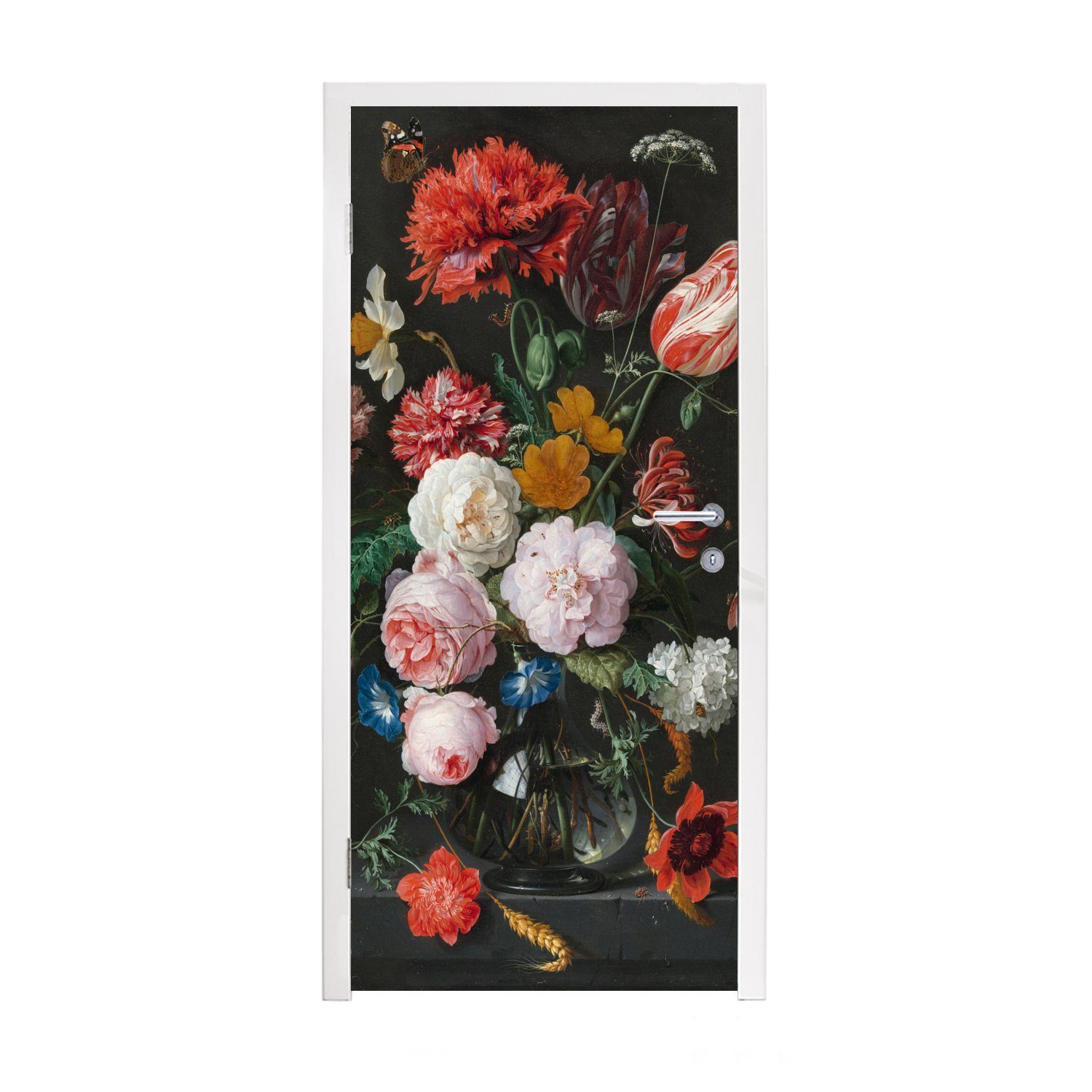 Glasvase Türtapete - (1 mit cm Stilleben 75x205 Türaufkleber, Gemälde von Tür, de, bedruckt, für Jan Davidsz. in Blumen MuchoWow einer Fototapete Matt, St),