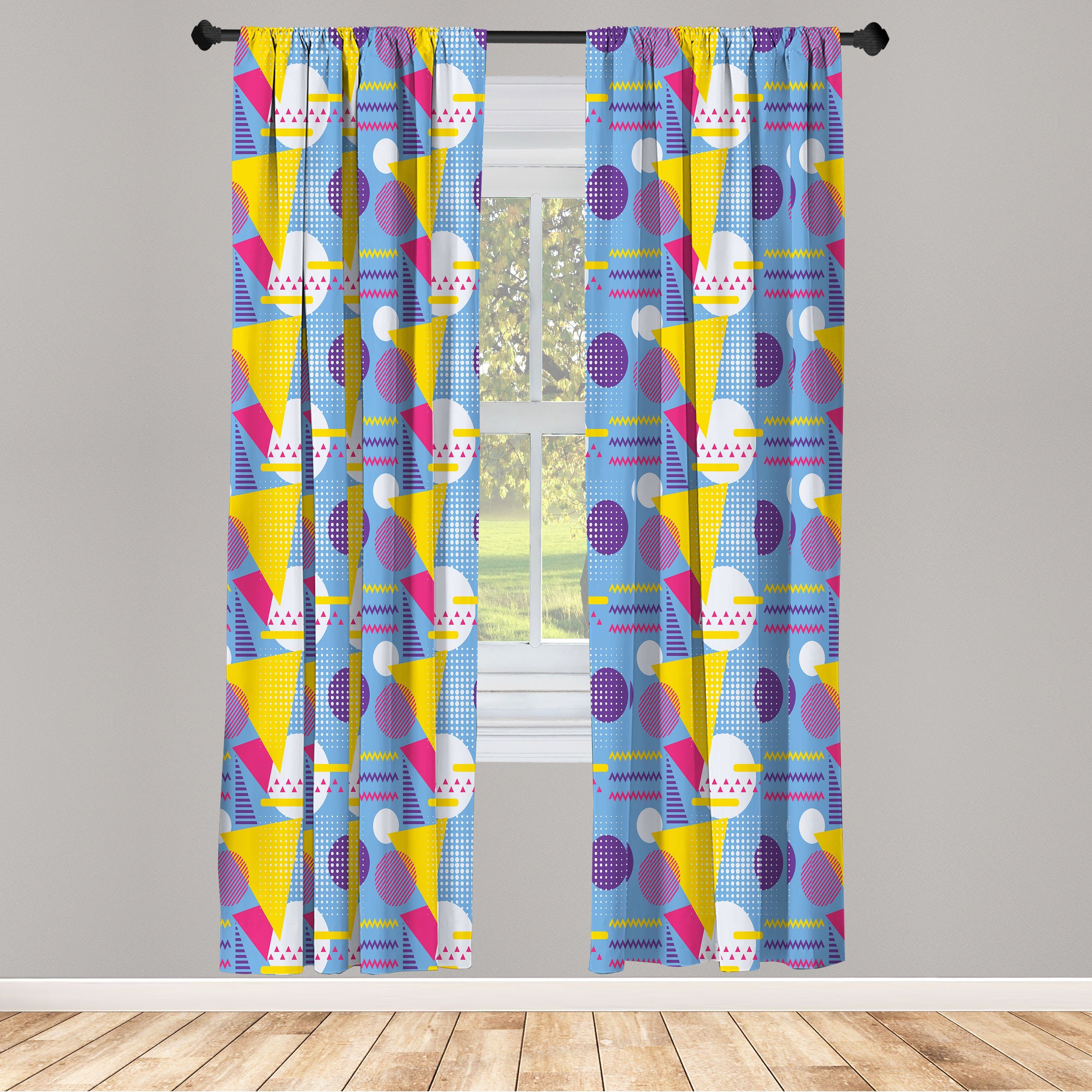 Gardine Vorhang für Wohnzimmer Schlafzimmer Dekor, Abakuhaus, Microfaser, Geometrisch Memphis-Art-Kunst-Bild