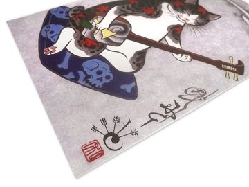 GalaxyCat Poster Japanisches Katzen Wandbild im Ukiyo e Stil, Katzen Wandbild auf, Katze mit Shamisen, Ukiyo-e Wandbild - Katze mit Shamisen