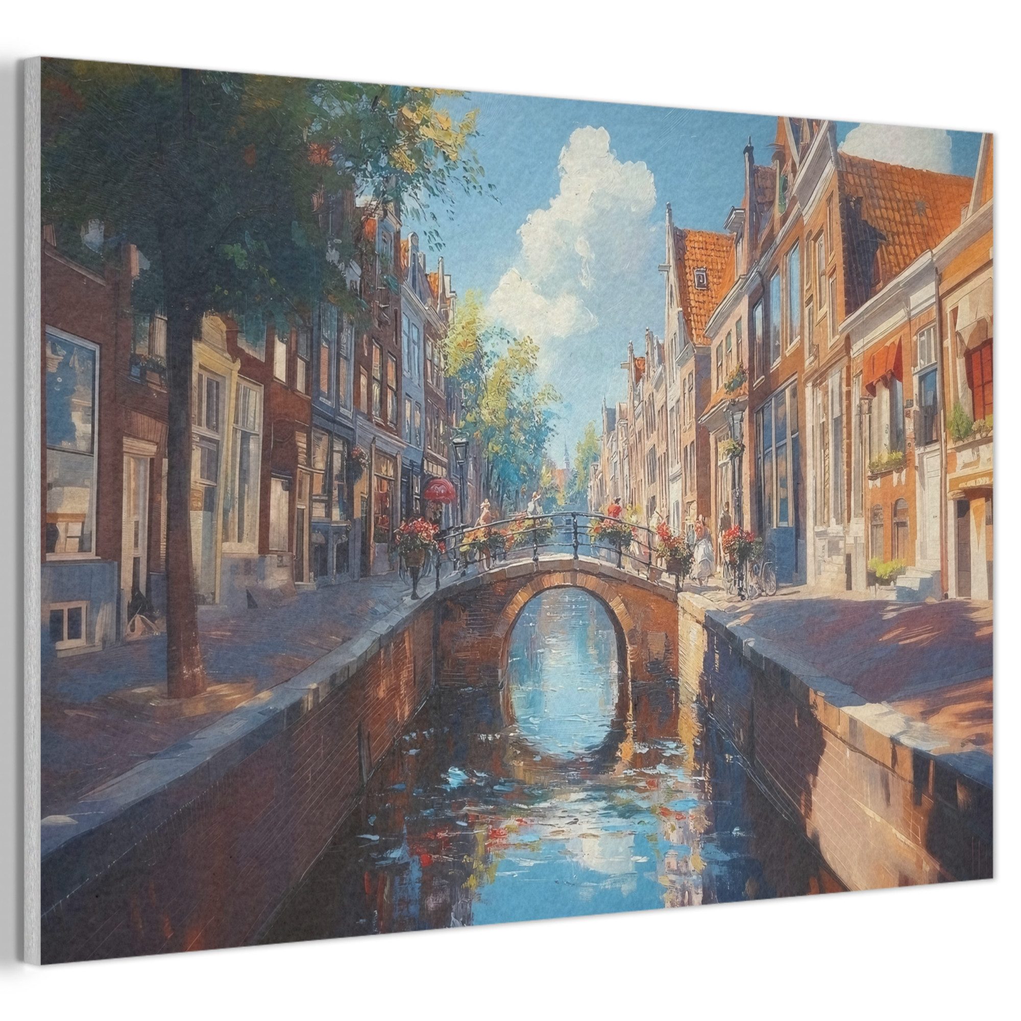 MuchoWow Gemälde Stadt - Graben - Sonne - Radfahren, Fotodruck (1 St), Akustikbilder Schallabsorber, Wandpaneele, Akustikpaneele 60x40 cm