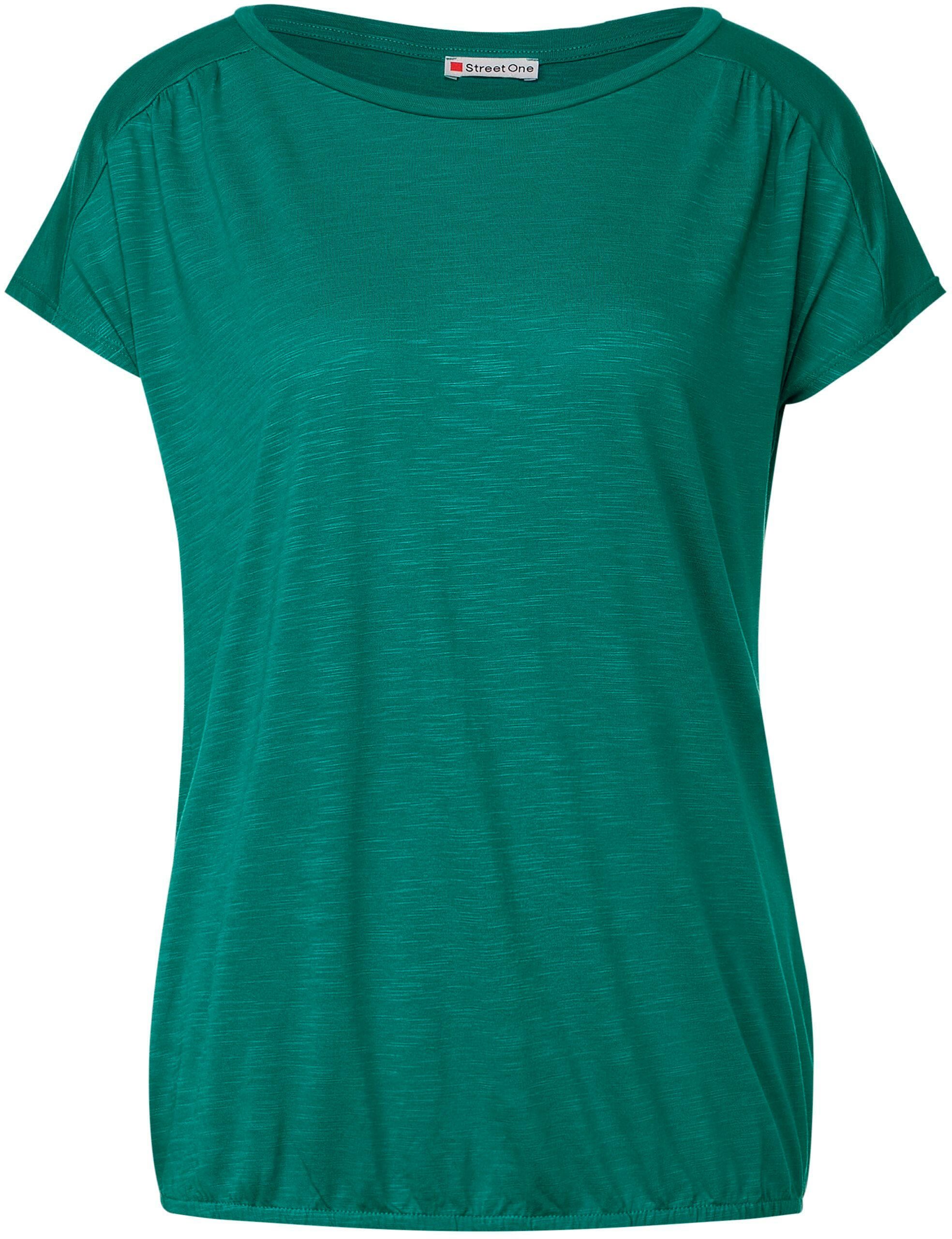 perfekten green mit Sitz elastischem T-Shirt STREET ONE Saum für
