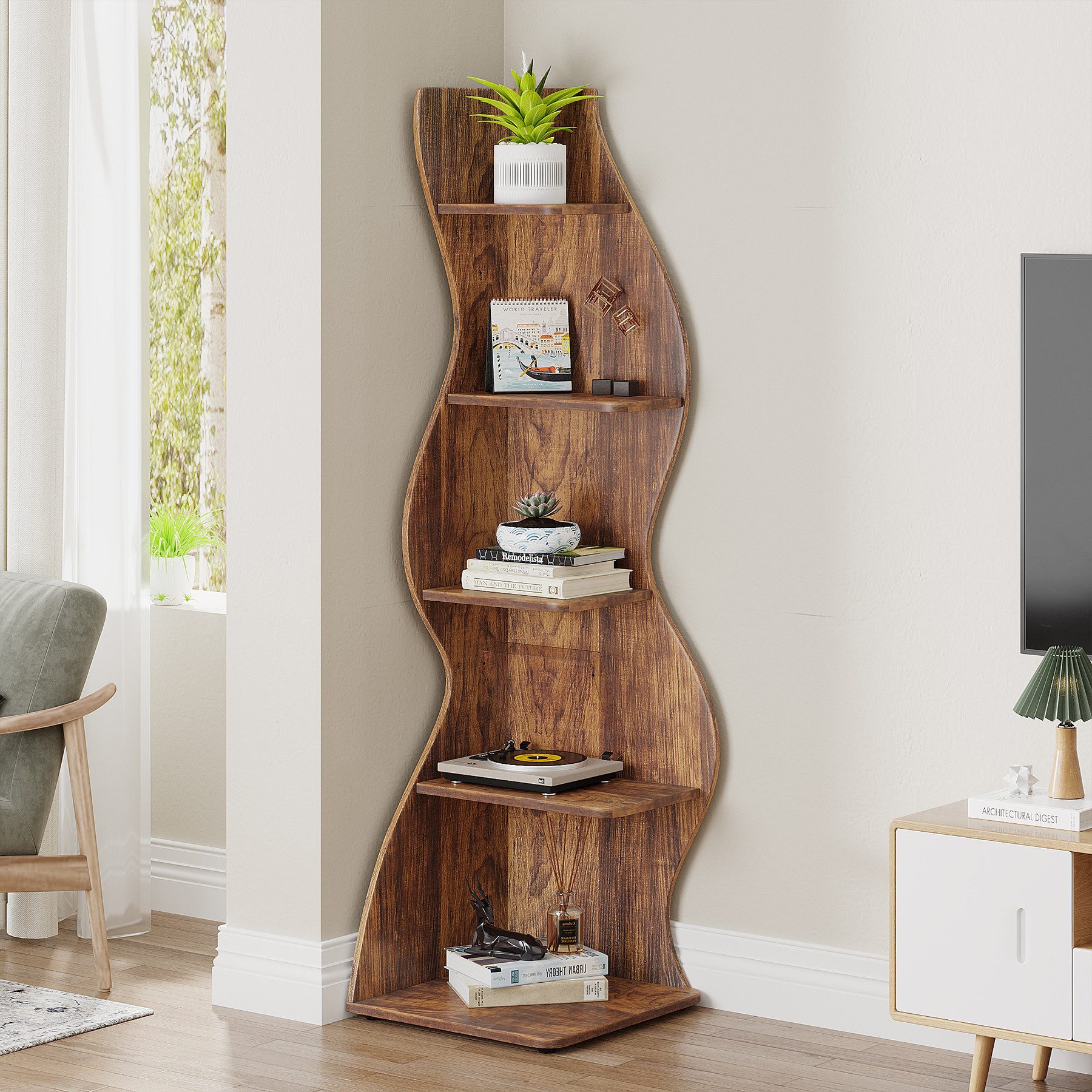 Tribesigns Eckregal 5-stöckiges Wand-Eck-Bücherregal, Ecke Bücherregal günstig online kaufen