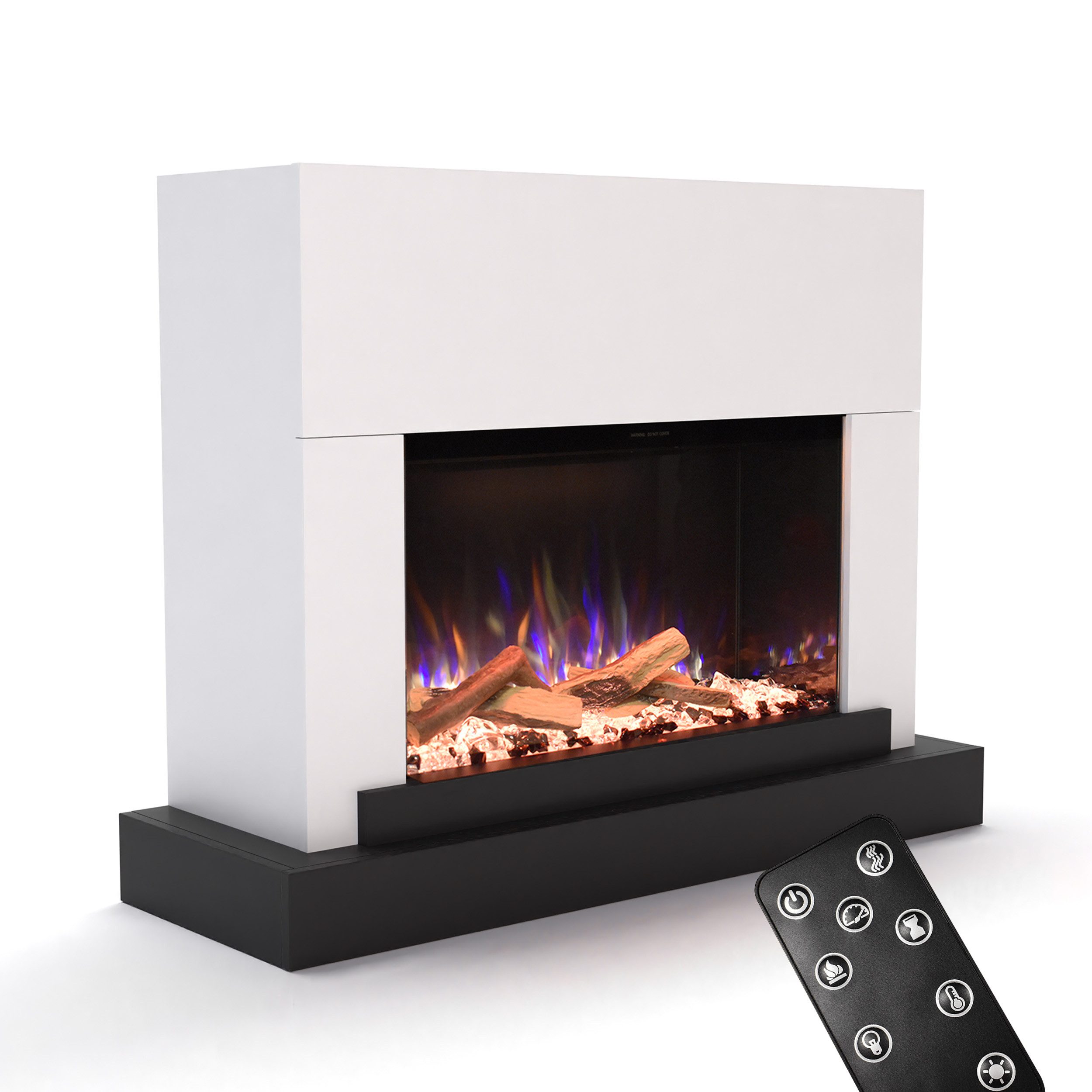 GLOW FIRE Elektrokamin PR4 E-Motion 3D, Elektrischer Kamin mit 3D Feuer mit Heizung, täuschend echte Flamme mit Heizung, 3 Dekorationen