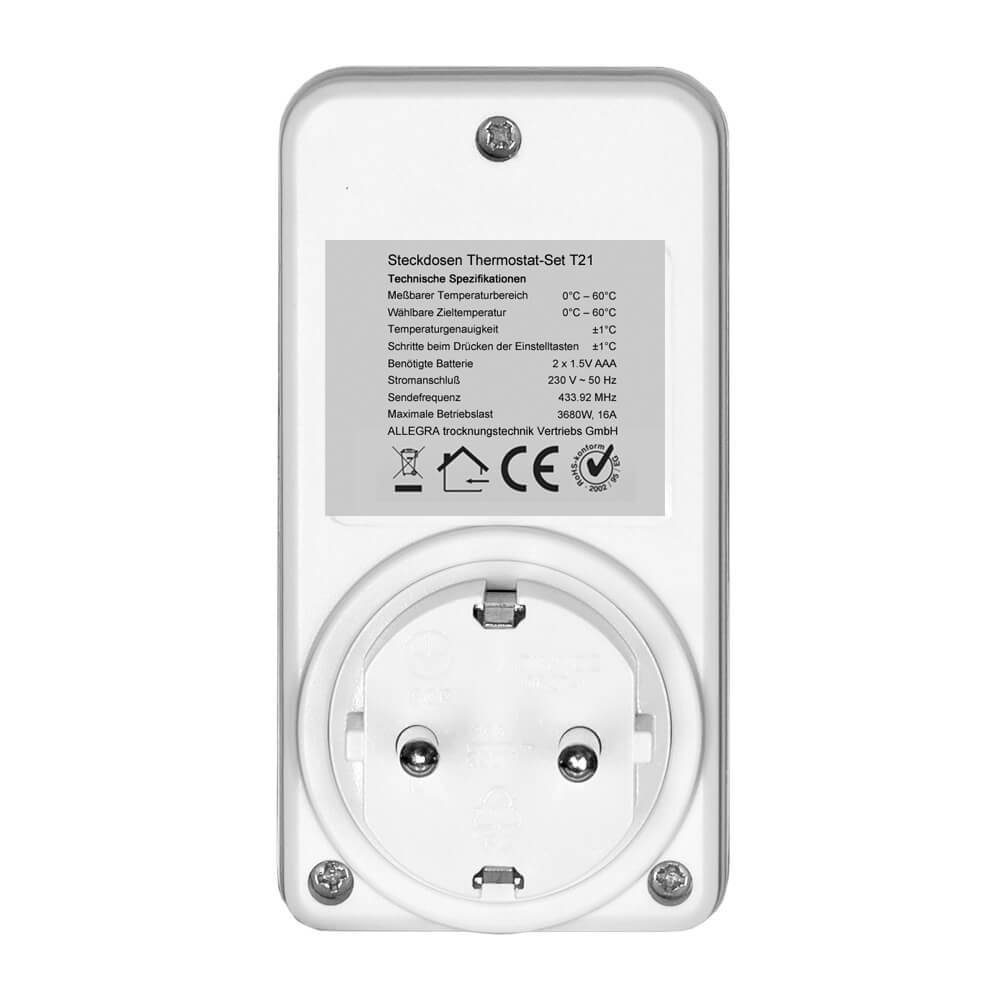 max. T21 Steckdosen-Thermostat Weiß, Steckdosenthermostat in mit Fernbedienung 3680 ALLEGRA W
