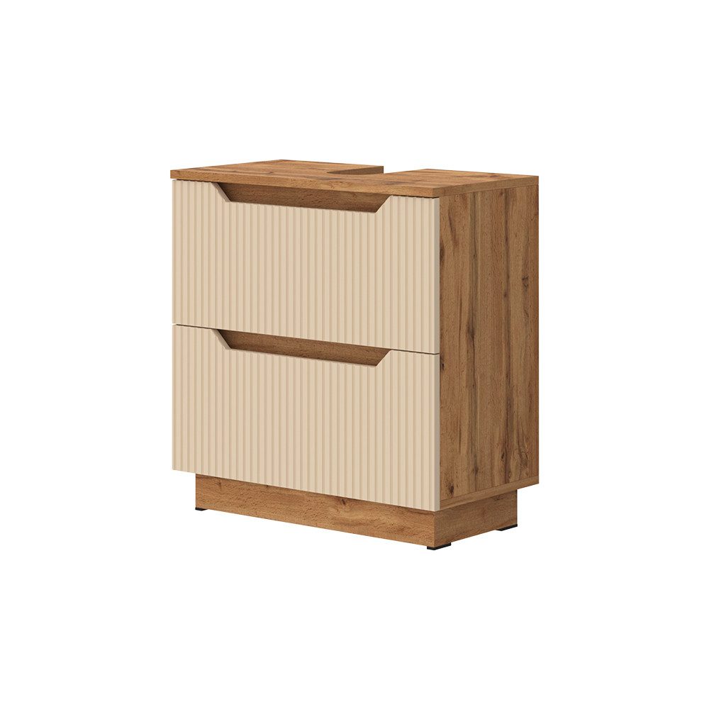 Vicco Waschbeckenunterschrank Lotta, Eiche/Kaschmir gestreift, 59.8 x 62.5 cm mit 2 Schubladen (1-St)