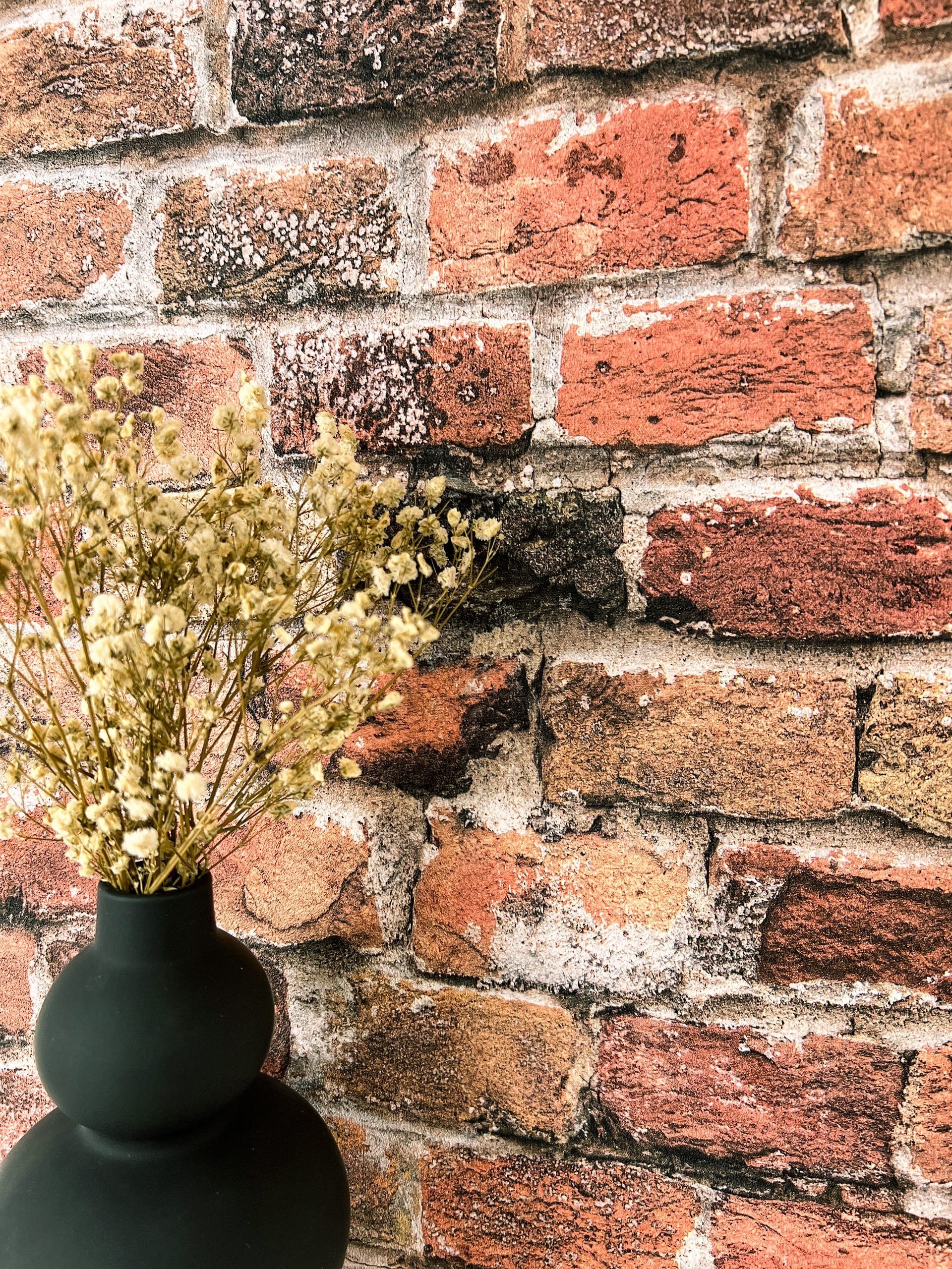 Newroom Vliestapete, Steintapete Braun Rot Steintapete Ziegelstein Backstei günstig online kaufen