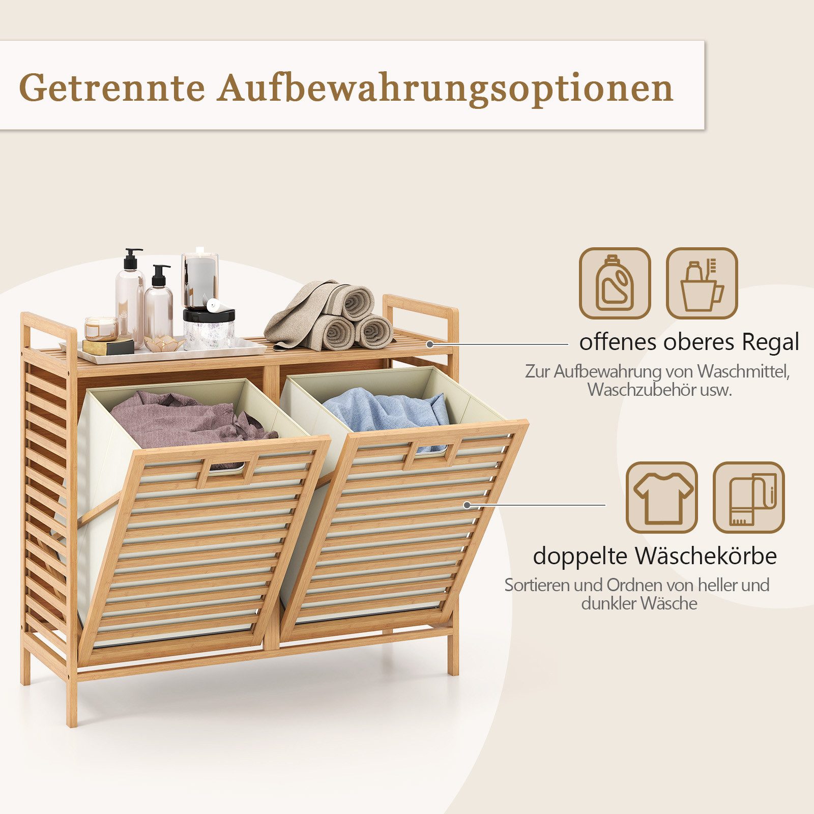 KOMFOTTEU Wäschekorb, 75L Bambus Wäschesammler mit Klappdeckel, 80 x 30 x 7 günstig online kaufen