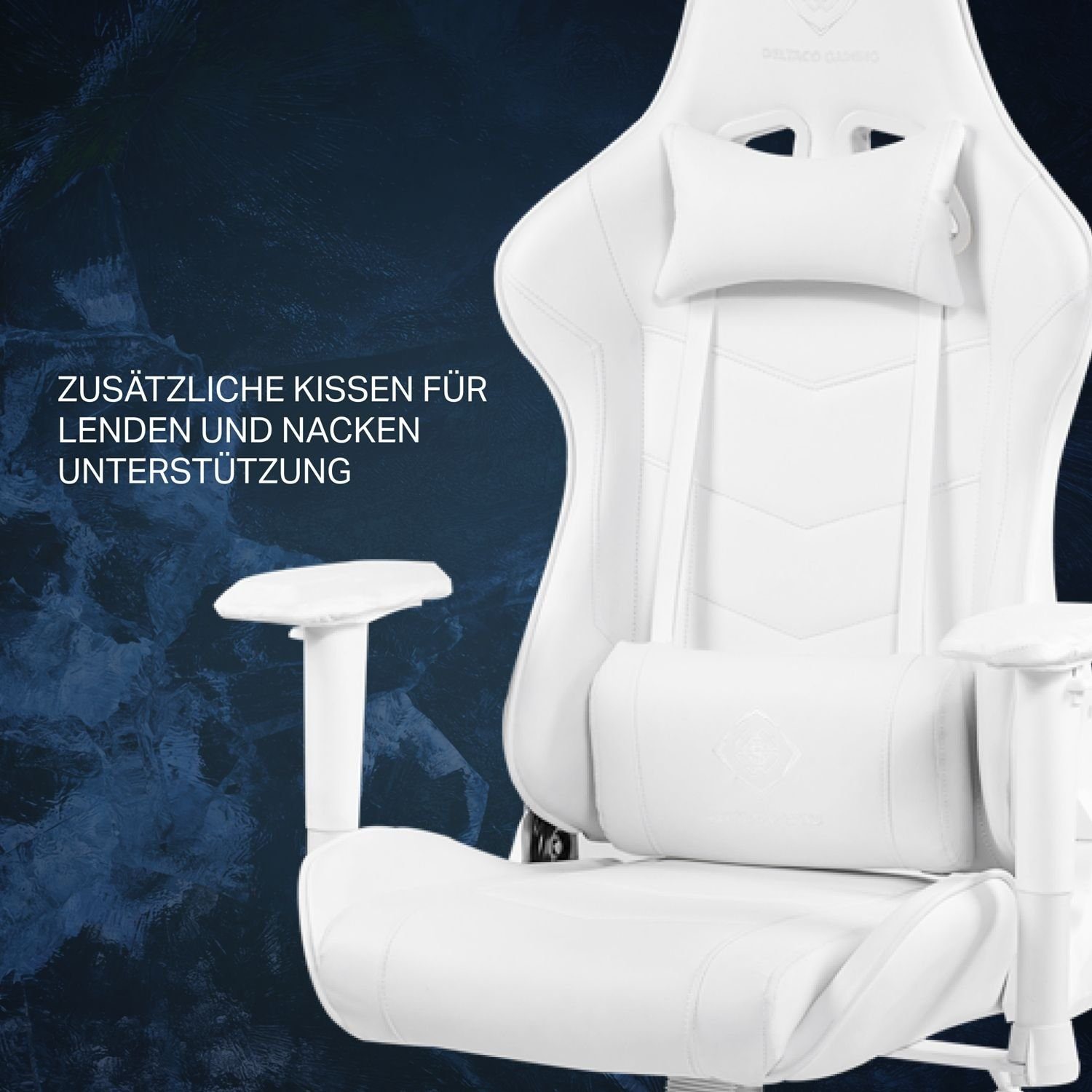 5 Jahre hohe (kein DELTACO Kissen 110kg Gaming-Stuhl extra Jumbo weiß, Set), groß, Gamer Herstellergarantie Stuhl Rückenlehne, inkl. Gaming Stuhl