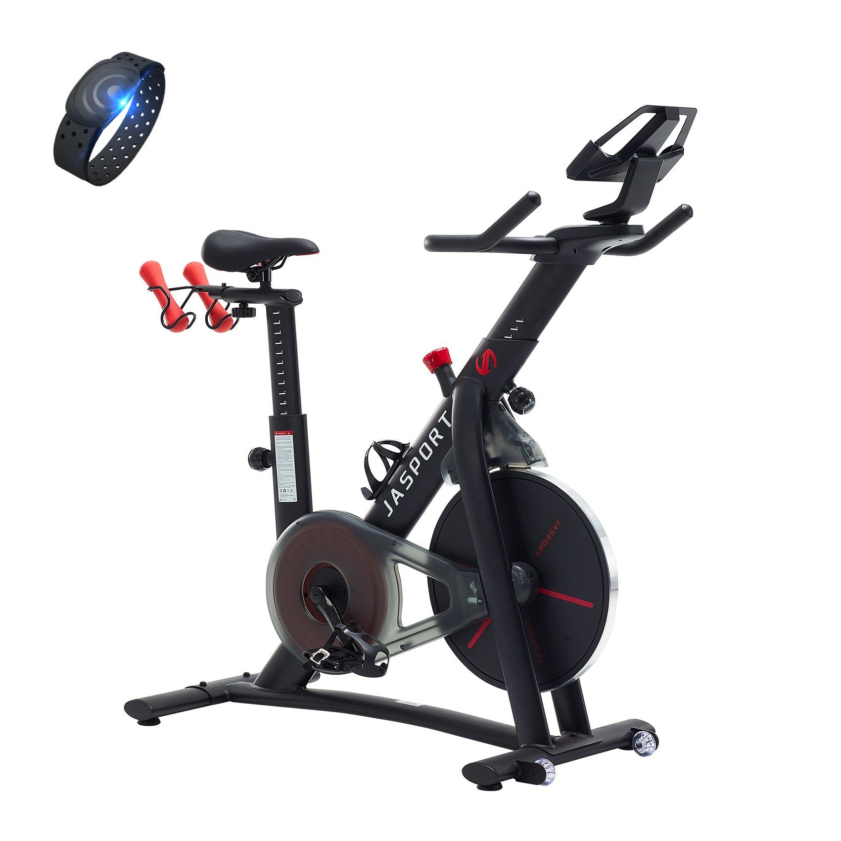 JASPORT Speedbike S3 (mit Pulsgurt, mit Handtuch), App mit Video on Demand Trainingskursen, Kinomap & Zwift kompatibel