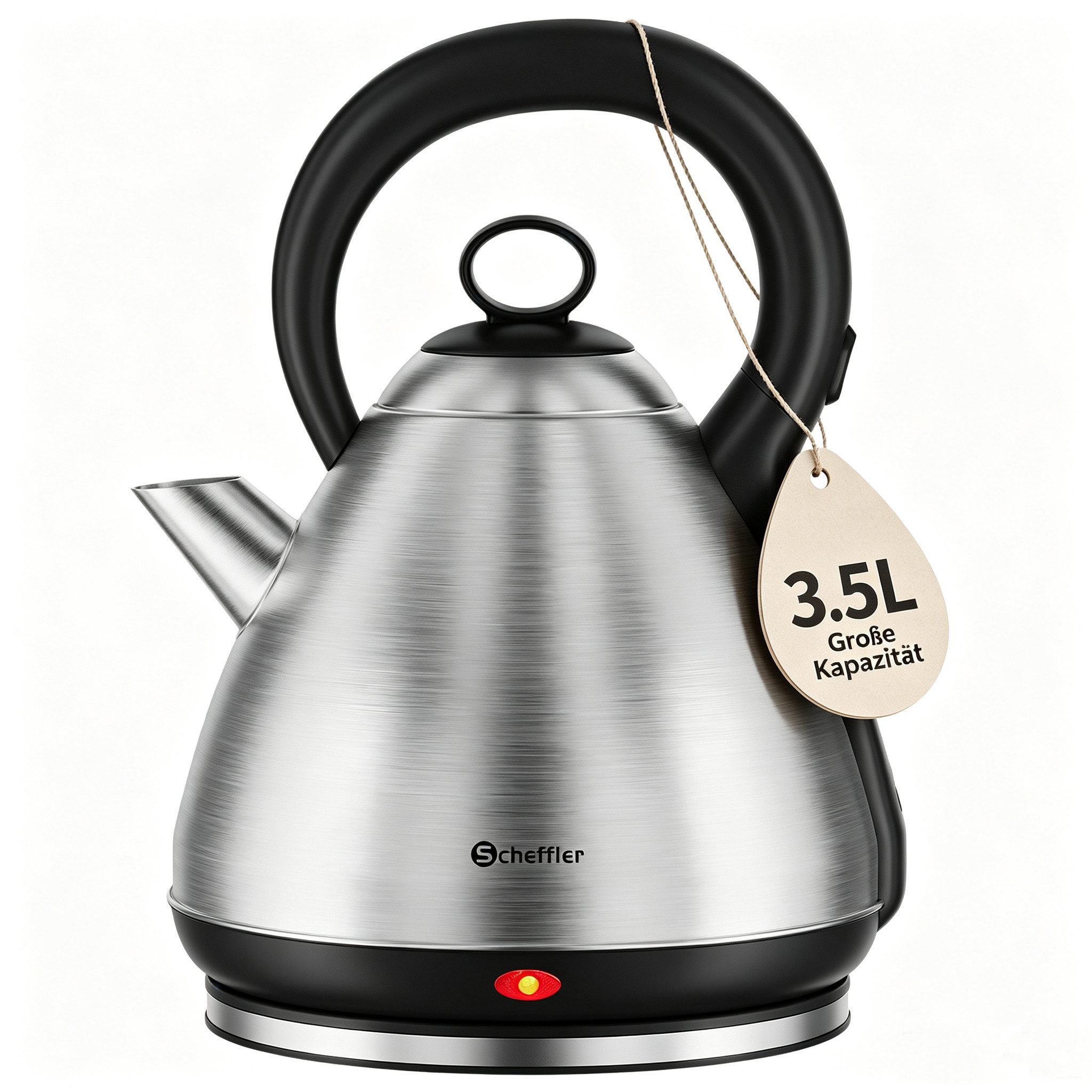 Scheffler Wasserkocher Edelstahl 3,5/6 Liter Retro Teekocher Elektrischer Trockengehschutz, 3.5 l, 1800 W, Schnellkochfunktion, Perfect-pour-Ausgustülle, Fester Filter, BPA-frei
