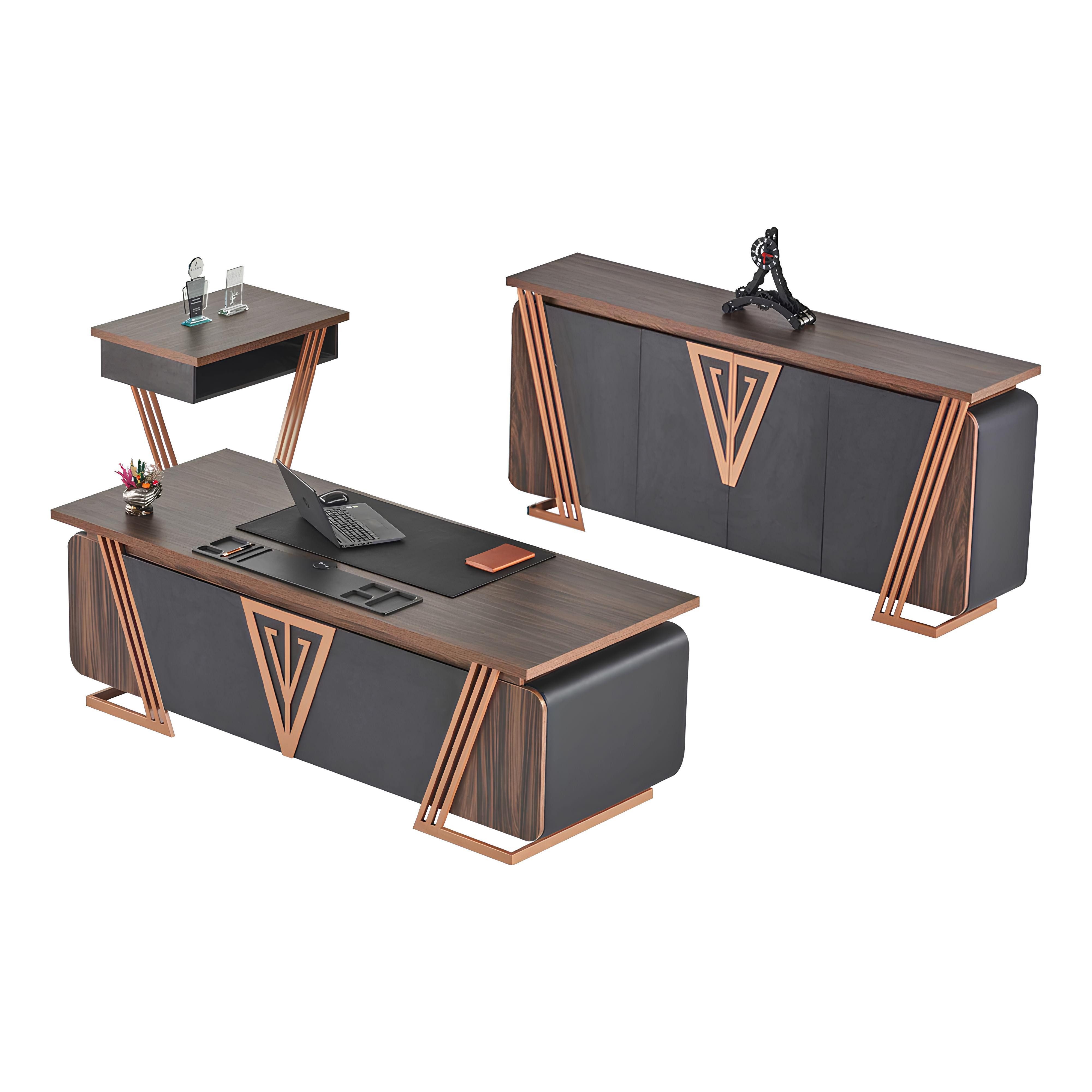 JVmoebel Sideboard Schreibtisch Bürotisch Sideboard Beistelltisch Büroeinrichtung (Arbeitszimmer-Set 3tlg (Bürotisch + Sideboard + Beistelltisch), Made in Europa