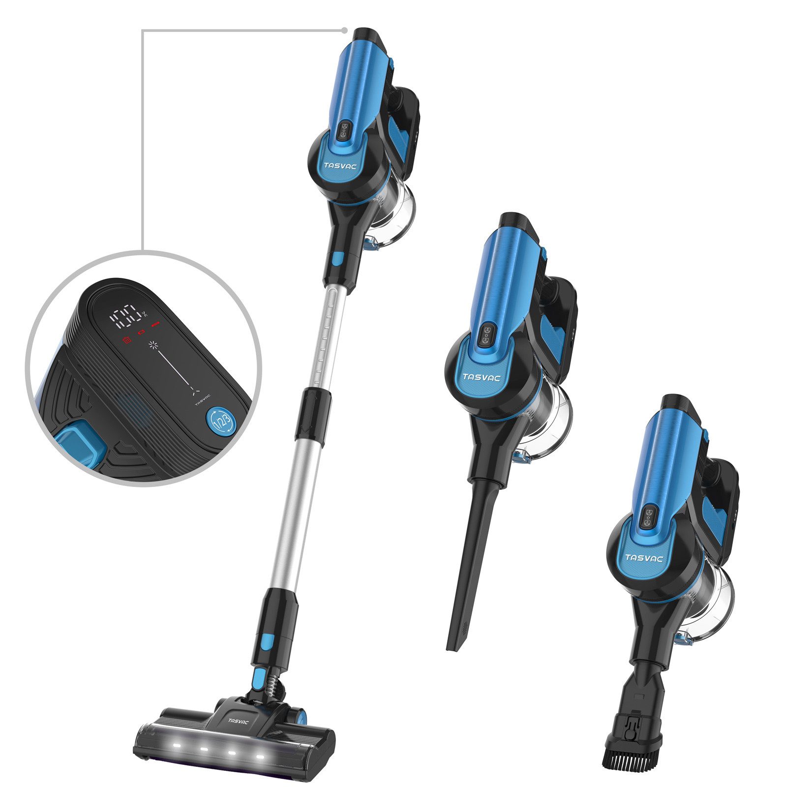 MIBODE Hand-und Stielstaubsauger TASVAC S8 Kabelloser Stielstaubsauger mit LED-Display & Softwalze