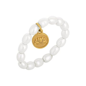 CAÏ Perlenring »Perlen 925 Silber Münze vergoldet Lotusblüte«, Süßwasserzuchtperlen