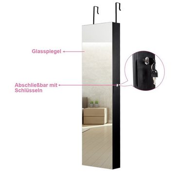 KOMFOTTEU Schmuckschrank Spiegelschrank, Schmuckregal mit Spiegel, 120 cm hoch, mit LED Beleuchtung