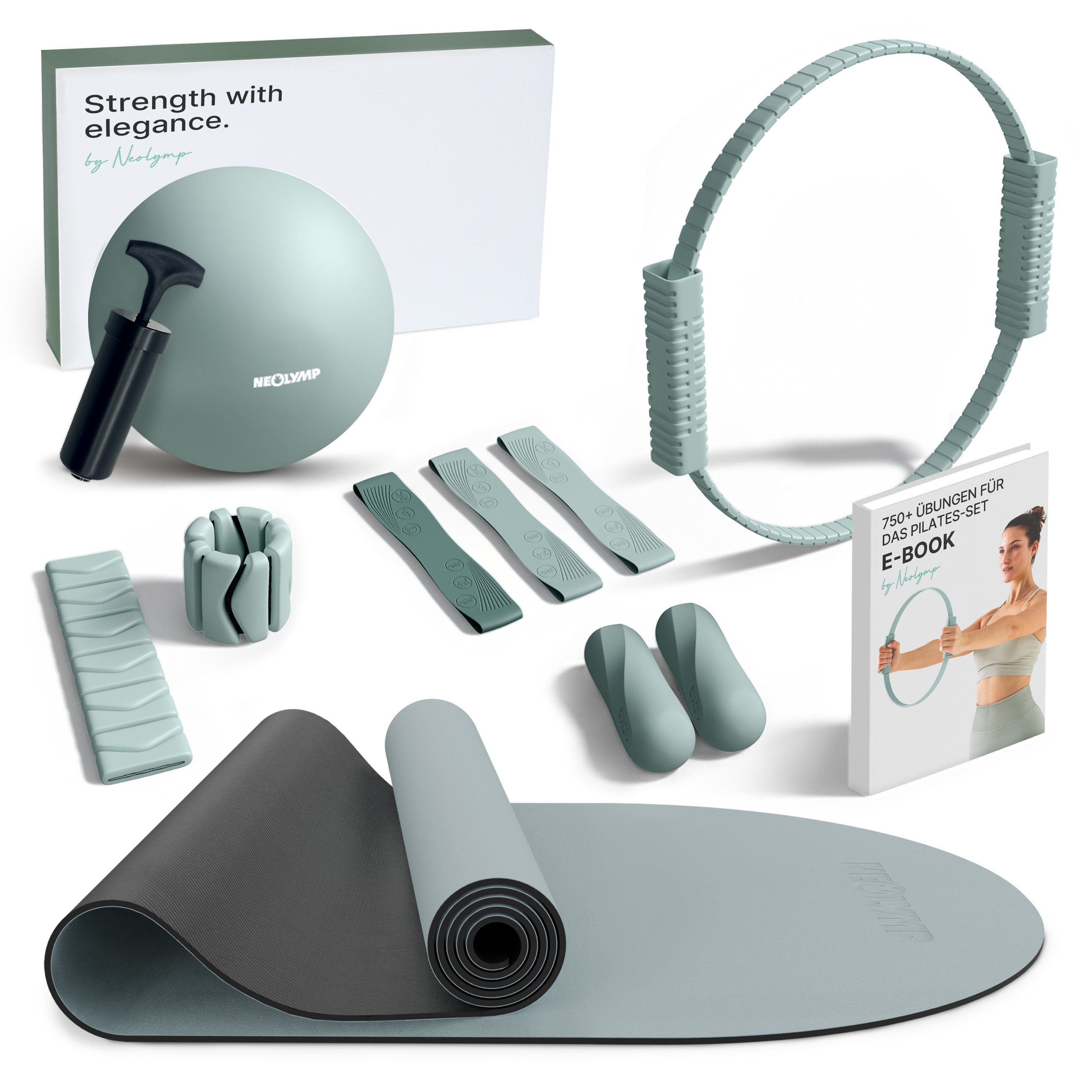 NEOLYMP Pilates-Ring Pilates Set für Zuhause – Pilates Ball, Pilates Ring & Gewichte (Pilates Essential Kit Damen & Anfänger - Home Pilates), Pilates Zubehör Set – inkl. Pilates Bänder, 1kg Hanteln & E-Book