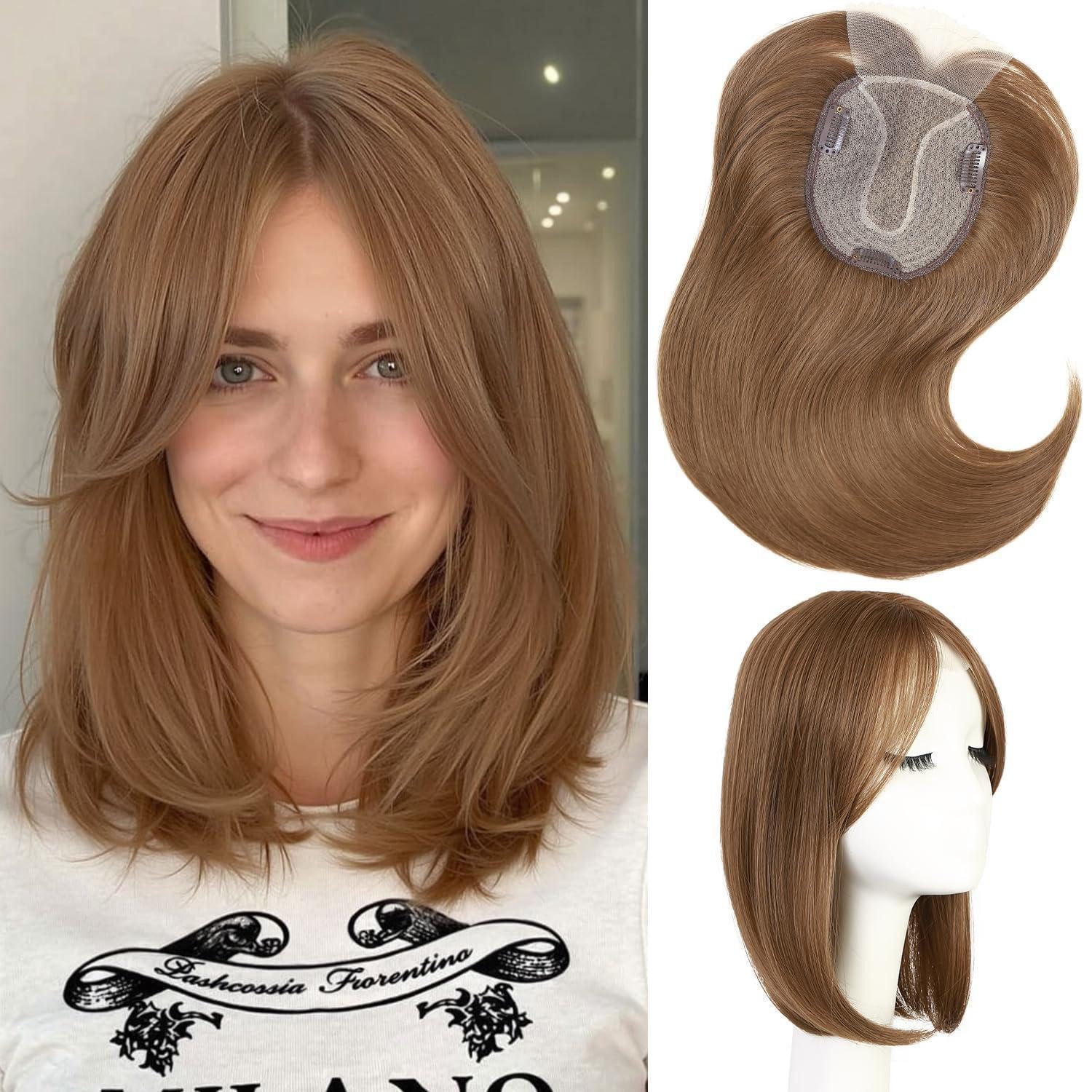 LuxusKollektion Toupet HaarTopper 14Zoll Clipin Spitzenfront Pony Hellbraun