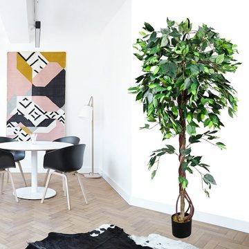 Kunstbaum Ficus Benjamin Kunstpflanze Künstliche Pflanze mit Echtholz 165 cm, Decovego