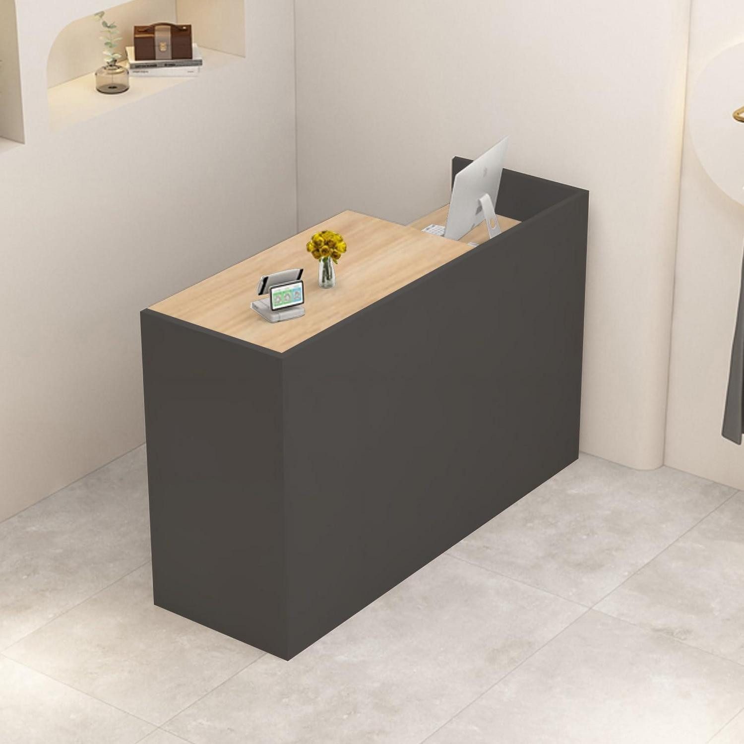 LuxusKollektion Empfangstheke Empfangstheke Grau Originalholzfarbe 90 x 50 x 100 cm rechte Plattform