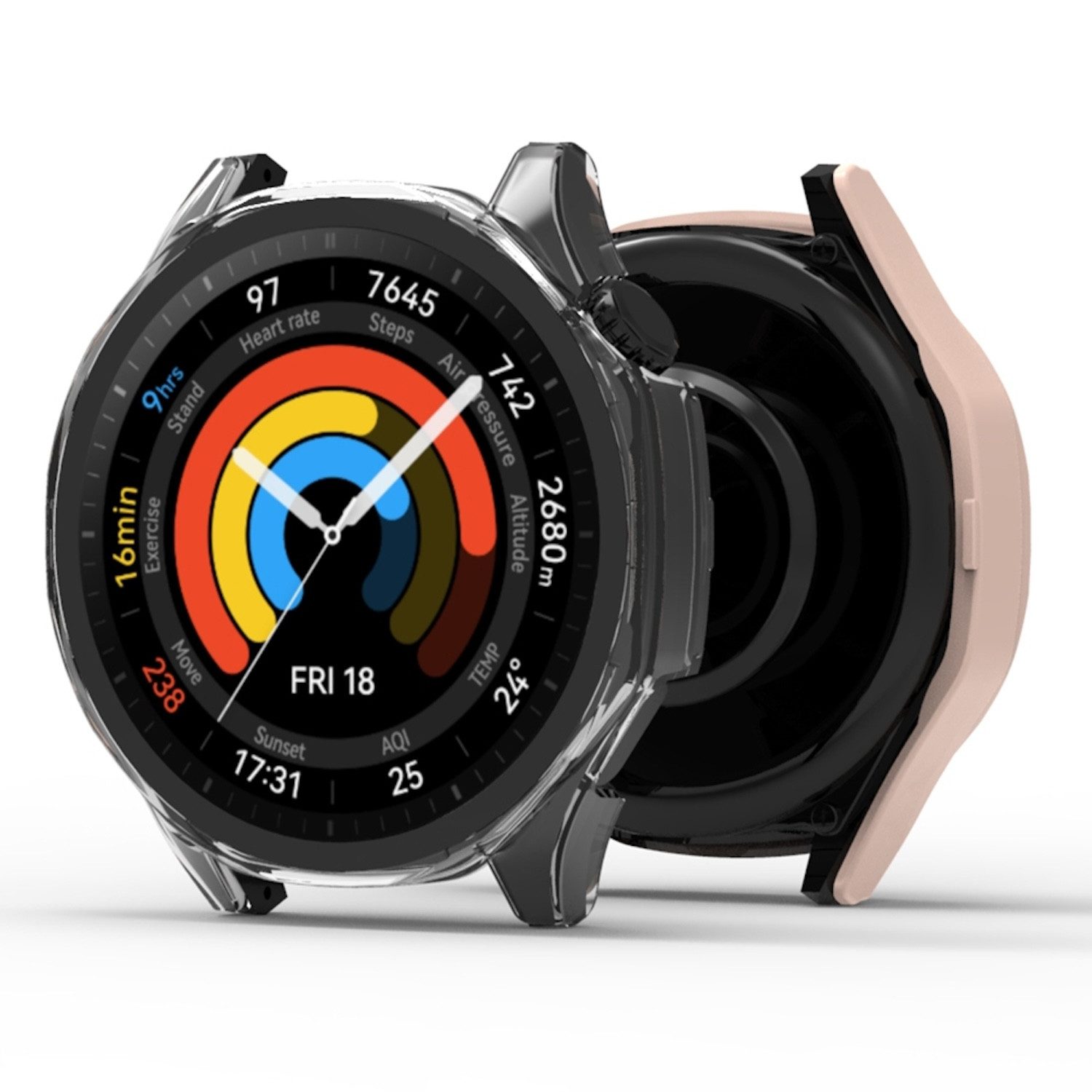 Wigento Smartwatch-Hülle Für Huawei Watch GT 5 46mm Kunststoff Hülle + H9 Hart Glas Transparent, Schutzhülle aus PC + Hart für Rundumschutz