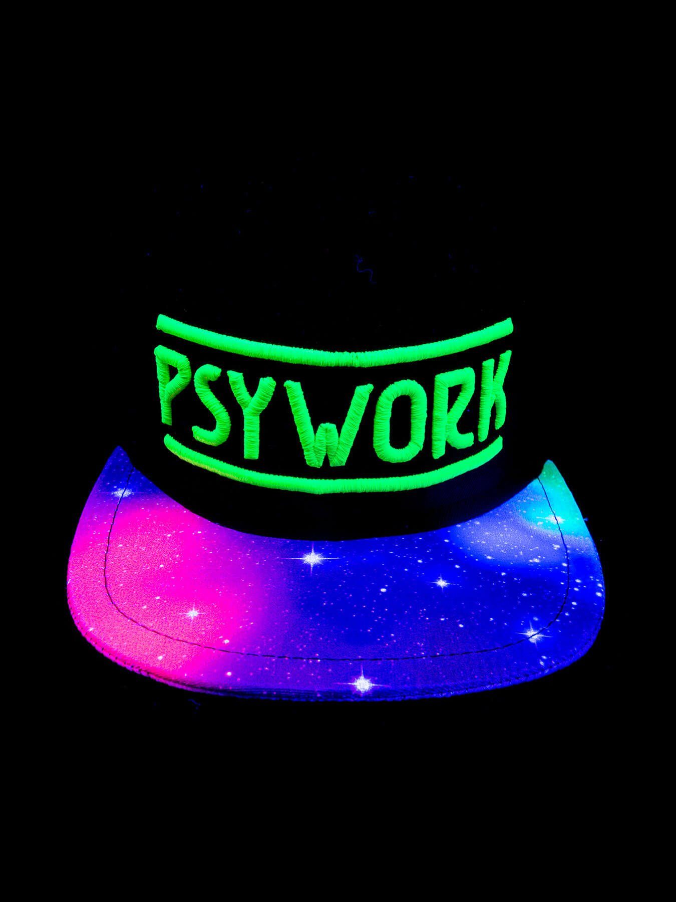 "Psychedelic leuchtet Black Cap Snapback PSYWORK Grün Cap UV-aktiv, Universe", Schwarzlicht Schwarzlicht Neon unter