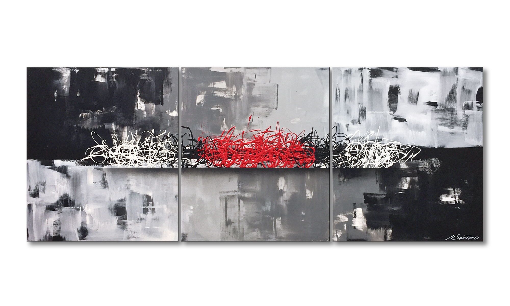 WandbilderXXL Gemälde Cold Red 180 x 70 cm, Abstraktes Gemälde, handgemaltes Unikat