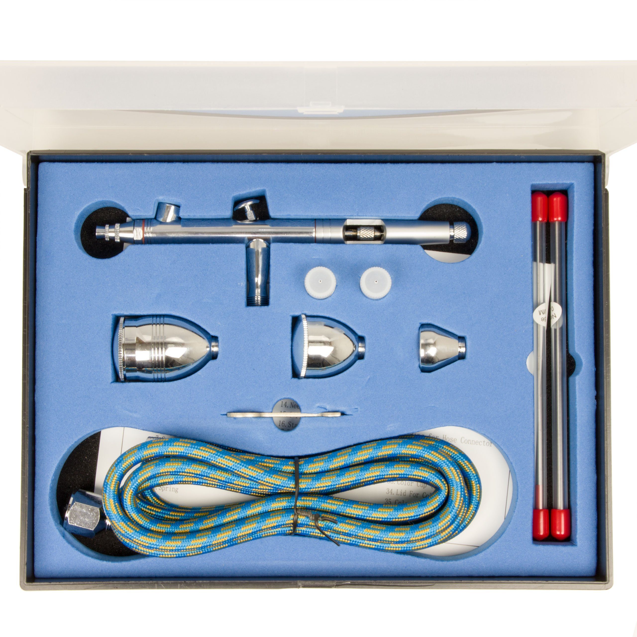Airbrush-City Farbsprühgerät Airbrushpistole ABC-183K mit 3 Duesensaetzen und Luftschlauch BD-183K