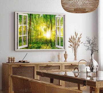 Sinus Art Leinwandbild Wandbild 120x80cm Fensterbild Natur grüner Wald Bäume Baumkronen Sonne, (1 St)