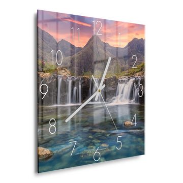 DEQORI Wanduhr 'Wasserfälle im Abendlicht' (Glas Glasuhr modern Wand Uhr Design Küchenuhr)