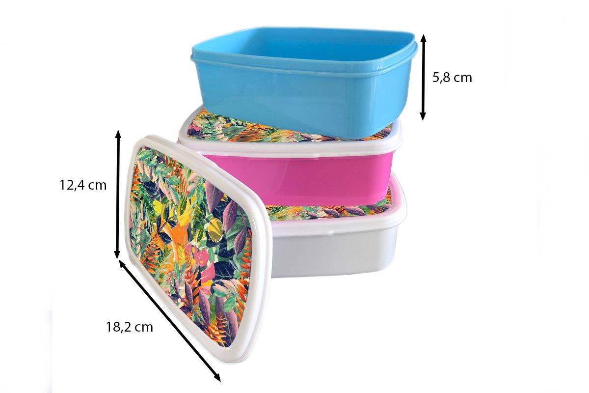 Snackbox, Dschungel Tropisch, für Lunchbox Kinder, (2-tlg), MuchoWow Brotdose - - rosa Brotbox Erwachsene, Kunststoff, Mädchen, Kunststoff Blumen