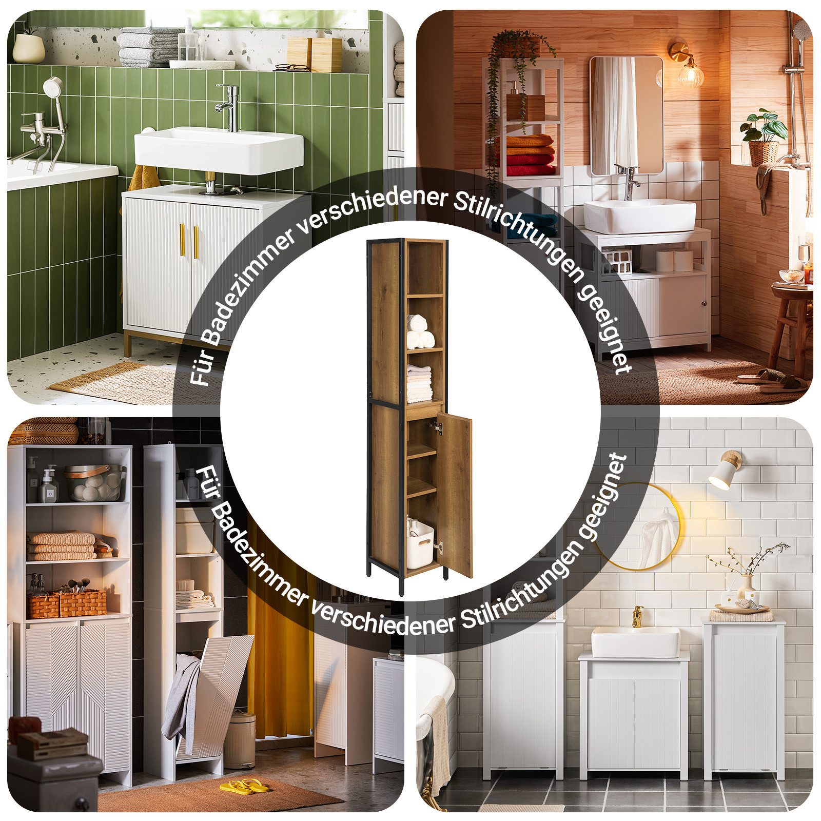 SoBuy Hochschrank BZR62, Badkommode Badezimmerschrank Beistellschrank Badezimmermöbel Badregal Badschrank Badmöbel mit 3 offenem Fächern und 1 Tür – Bild 5 von 5
