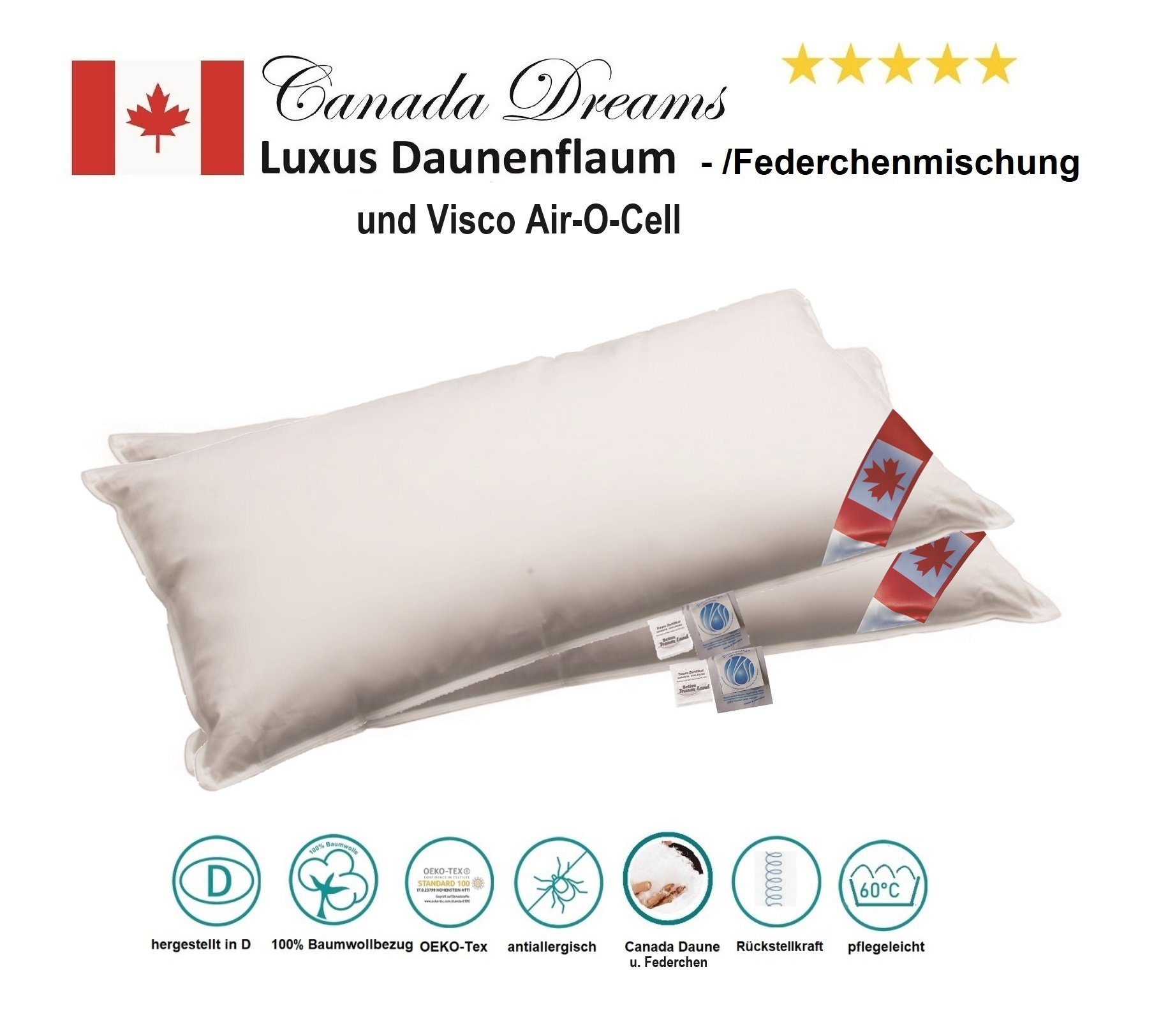 Canada 3-Kammer-Kopfkissen Canada Daunenkissen Premium Air-O-Cell günstig online kaufen