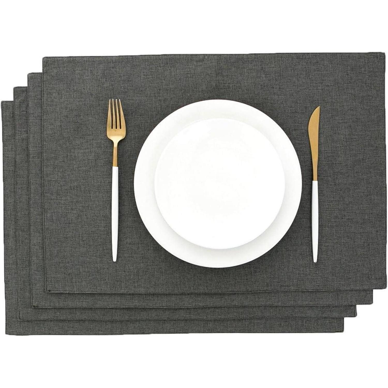 LuxusKollektion Platzset Tischset Platzset Platzdeckchen Stoff Dunkelgrau 4er Set