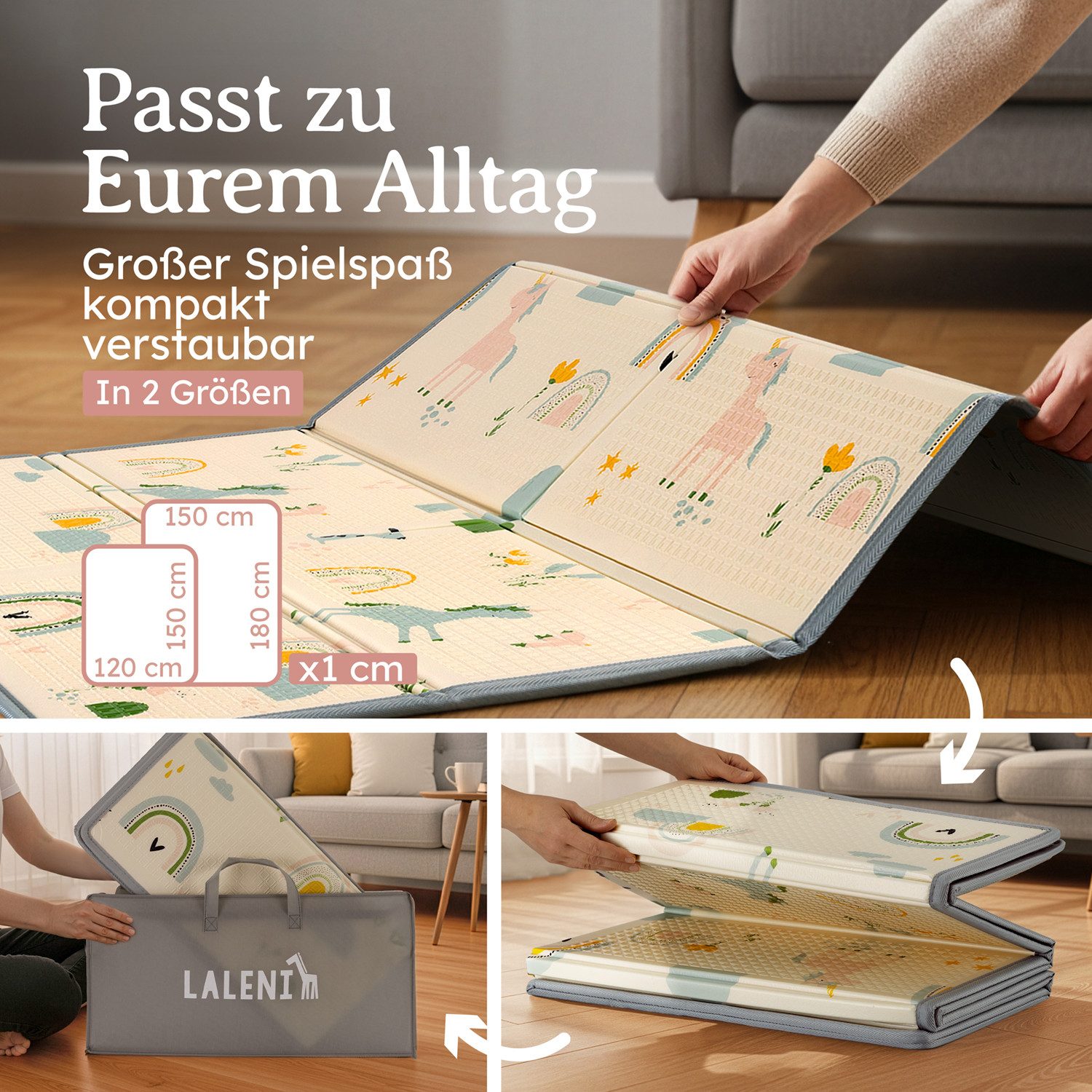 Laleni Spielmatte Krabbelmatte Baby, wasserdichte Spielmatte faltbar - Indoor & Outdoor, isolierende Spielmatte Kinder - weich & schützt vor kaltem Untergrund – Bild 5 von 5