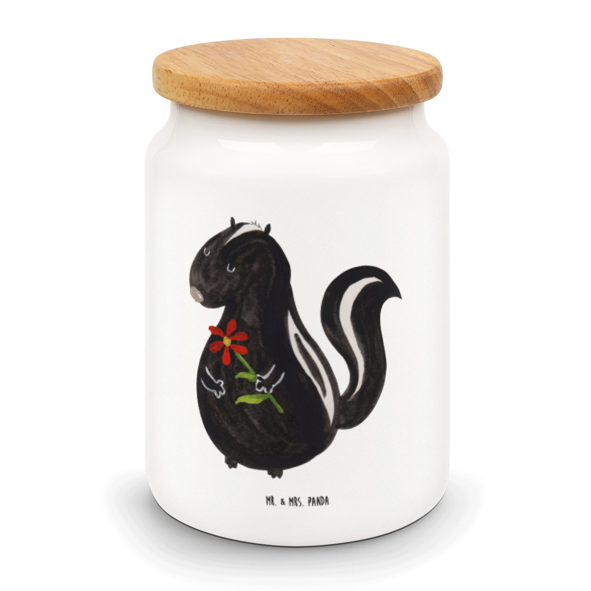 Mr. & Mrs. Panda Vorratsdose Stinktier Blume - Weiß - Geschenk, Vorratsdose, verträumt, Stinki, Sk, Keramik, (1-tlg)