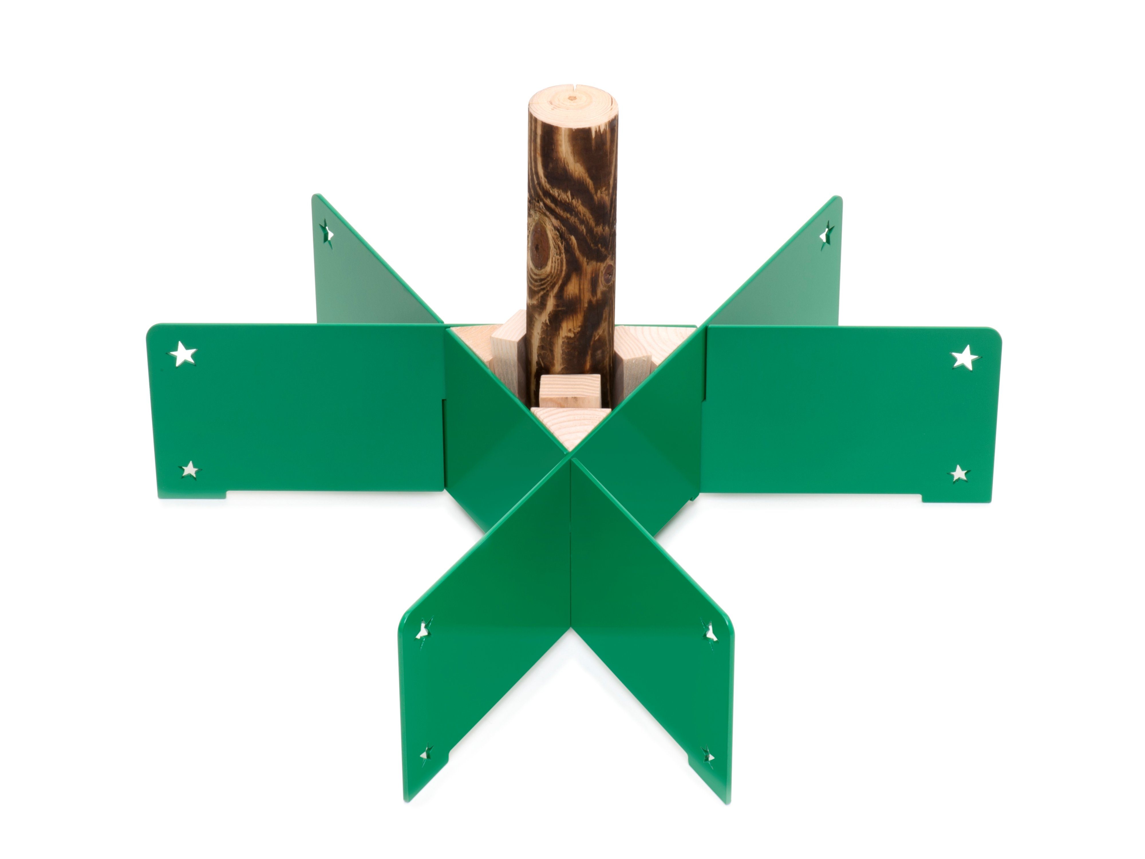 Keilbach Designprodukte Christbaumständer halleluja (Packung, 3 pulverbeschichtete Metallteile inkl Holzkeile), leichter Aufbau ohne Werkzeug