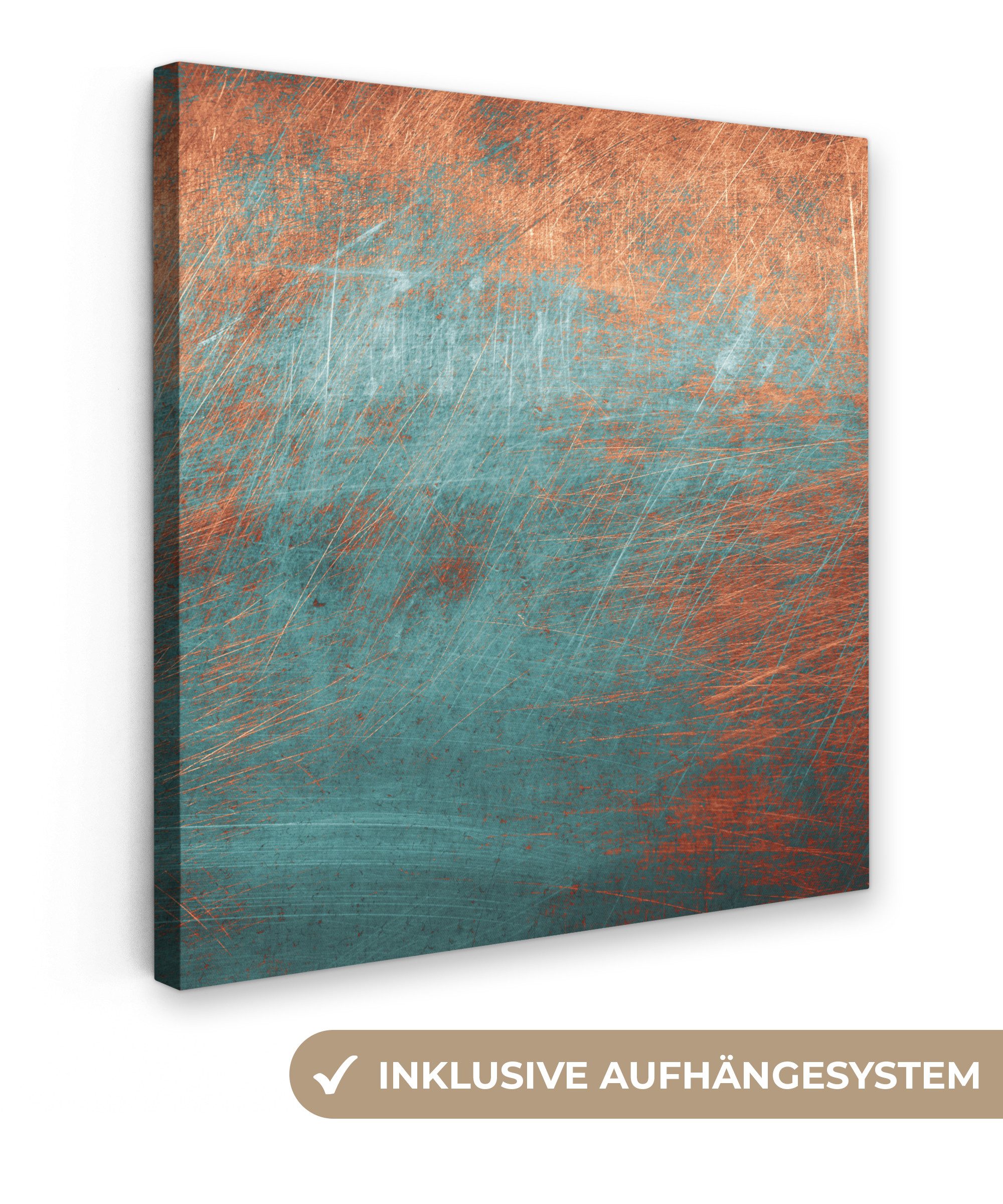 OneMillionCanvasses® Leinwandbild Metall - Rost - Bronze - Blau - Abstrakt - Struktur, Fotodruck (1 St), Wandbild, Deko Schlafzimmer Wohnzimmer Flur 20x20 cm