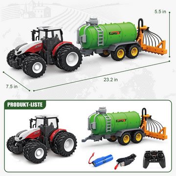 Esun RC-Traktor RC-Traktor Ferngesteuerter Traktor mit Güllefass, Traktor Spielzeug (Set, Komplettset), Ferngesteuert Ackerschlepper mit Licht und Sound