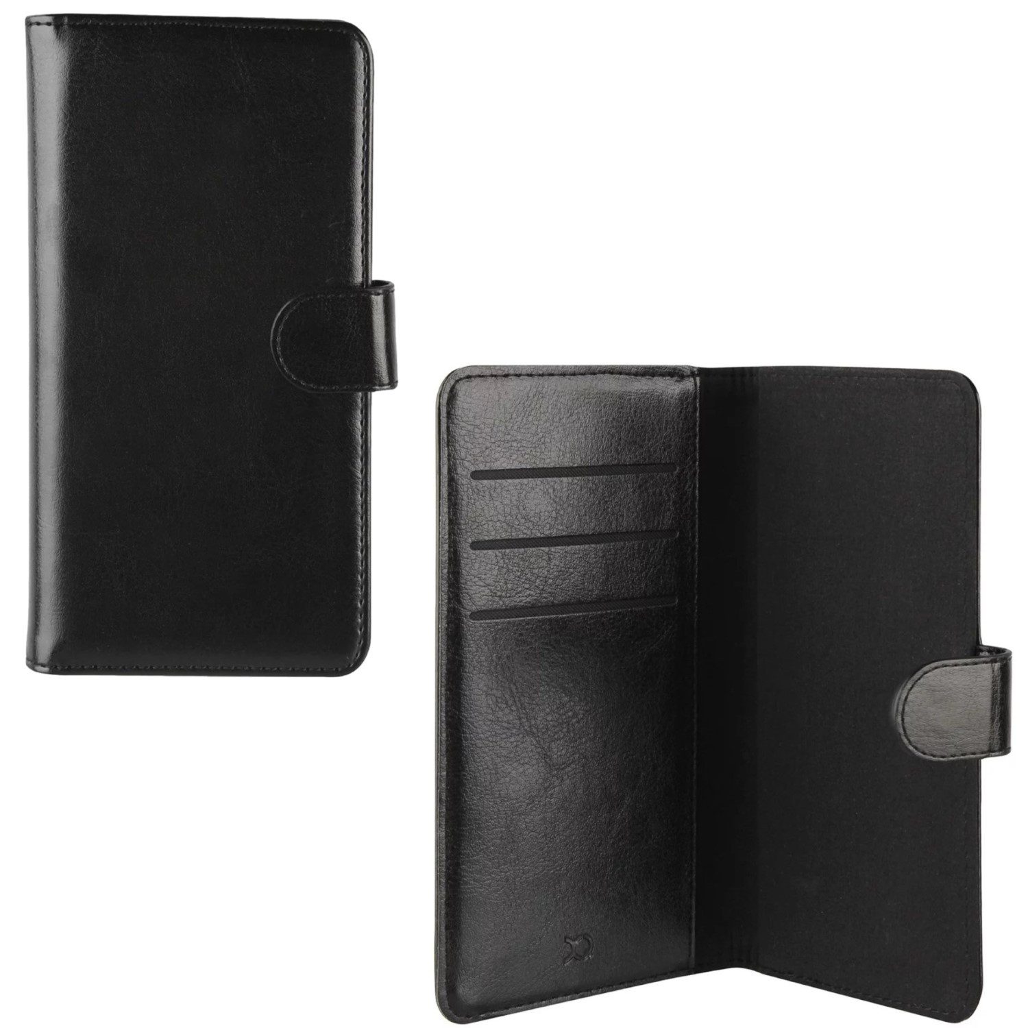 XQISIT Handyhülle Universal Booklet Wallet 5,2" bis 6,7" Schwarz, Klapp-Tasche Schutz-Hülle Case Book-Cover Kartenfach Magnet-Verschluss