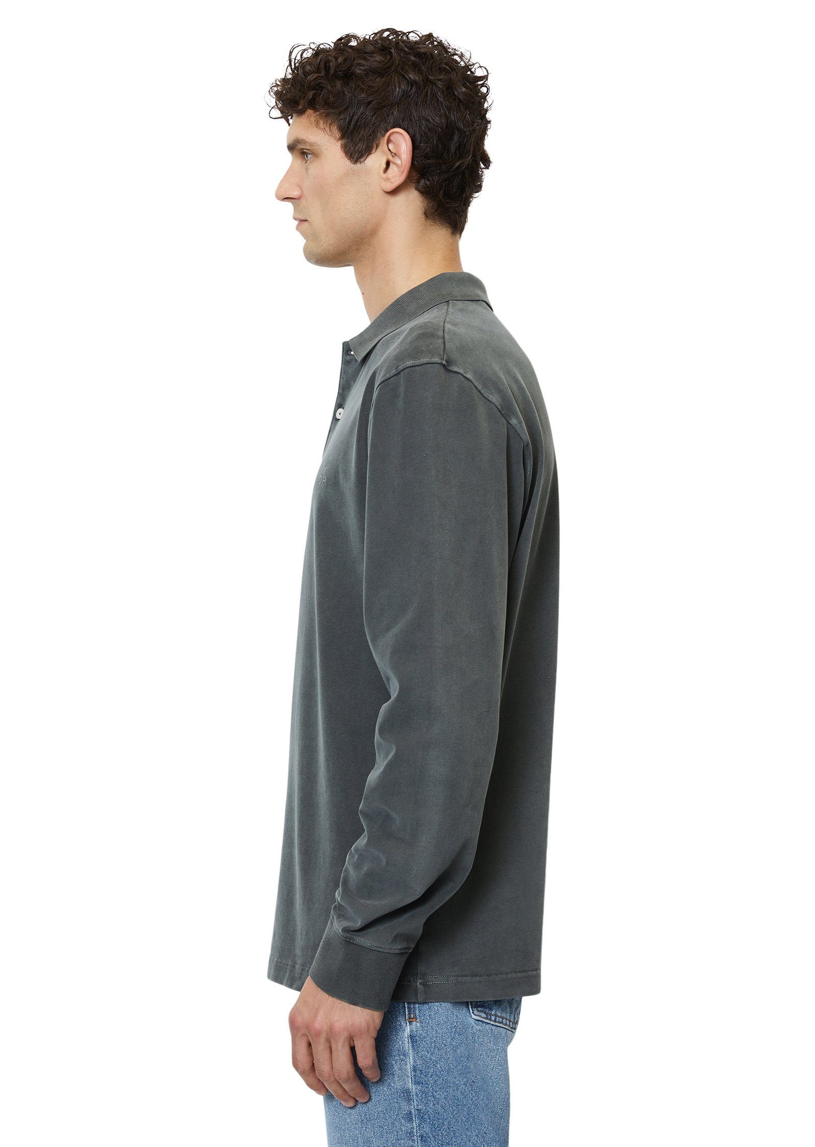 schwerer Langarm-Poloshirt grau in Marc Soft-Touch-Jersey-Qualität O'Polo