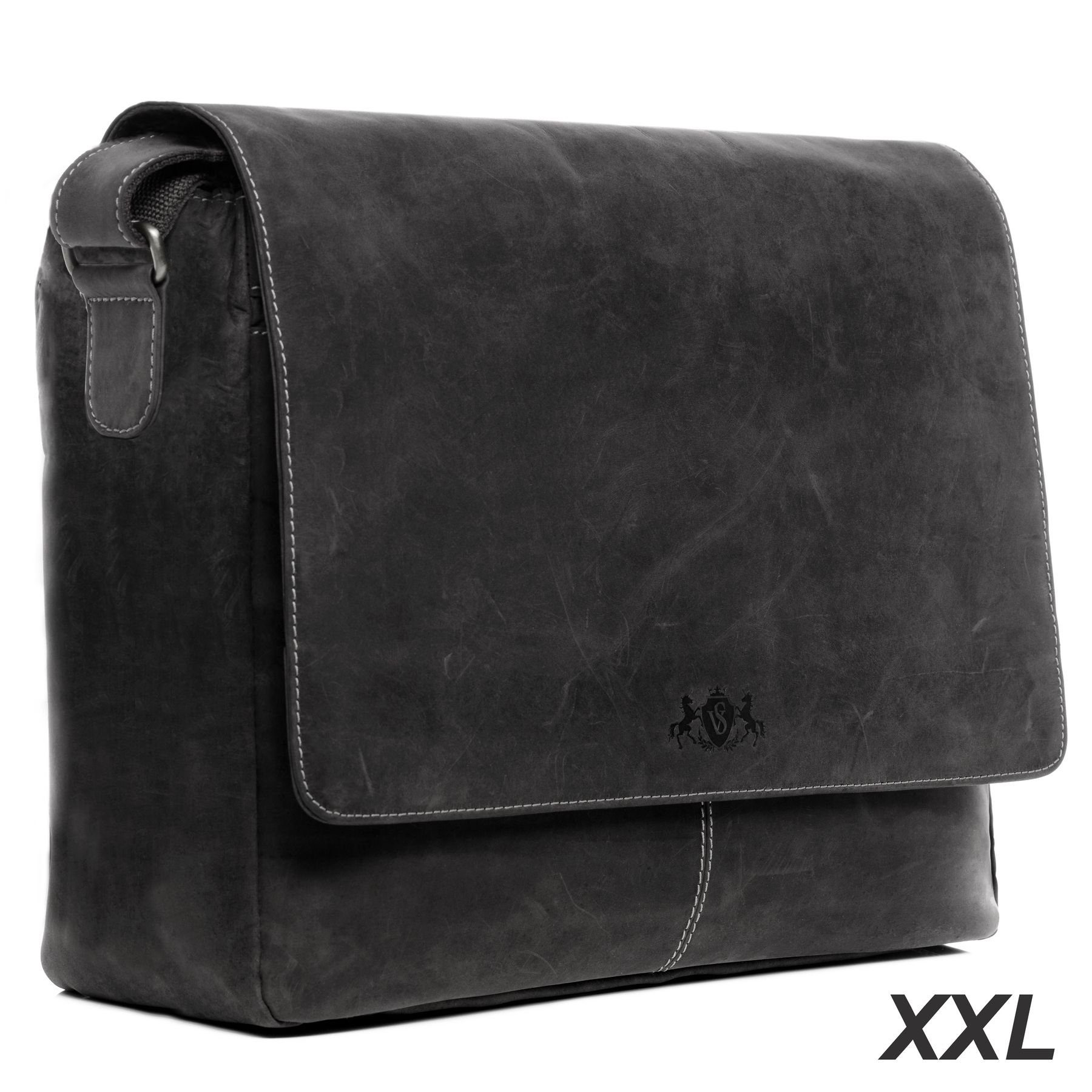 SID & VAIN Messenger Bag echt Leder Messenger 15 Zoll Laptop-Hülle schwarz, Laptoptasche 15 Zoll Echtleder, Businesstasche Damen Herren grau