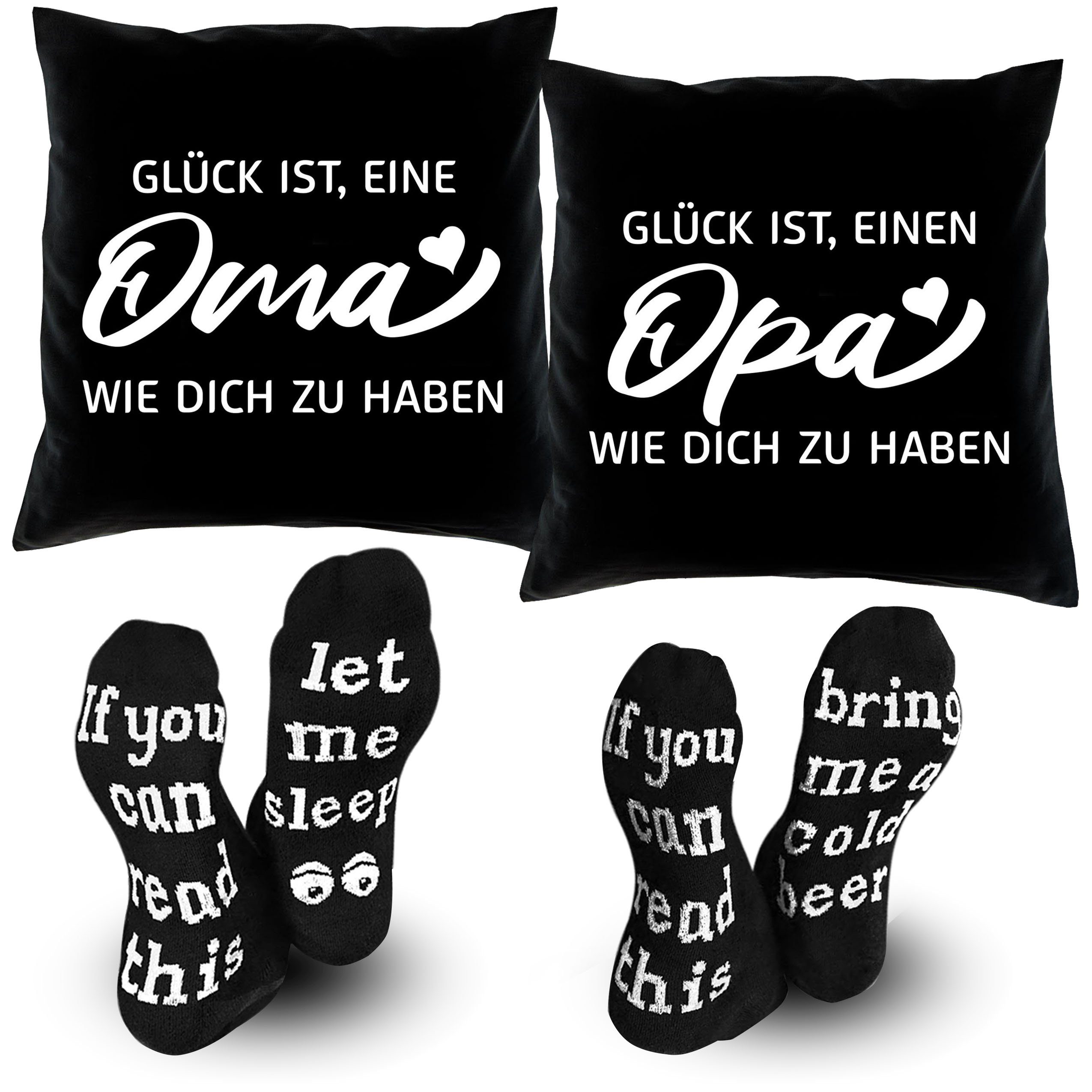 Soreso® Oma Weihnachten, 2 Opa Geschenk-Set und + Socken 2 Paar Dekokissen Kissen Weihnachtsgeschenke